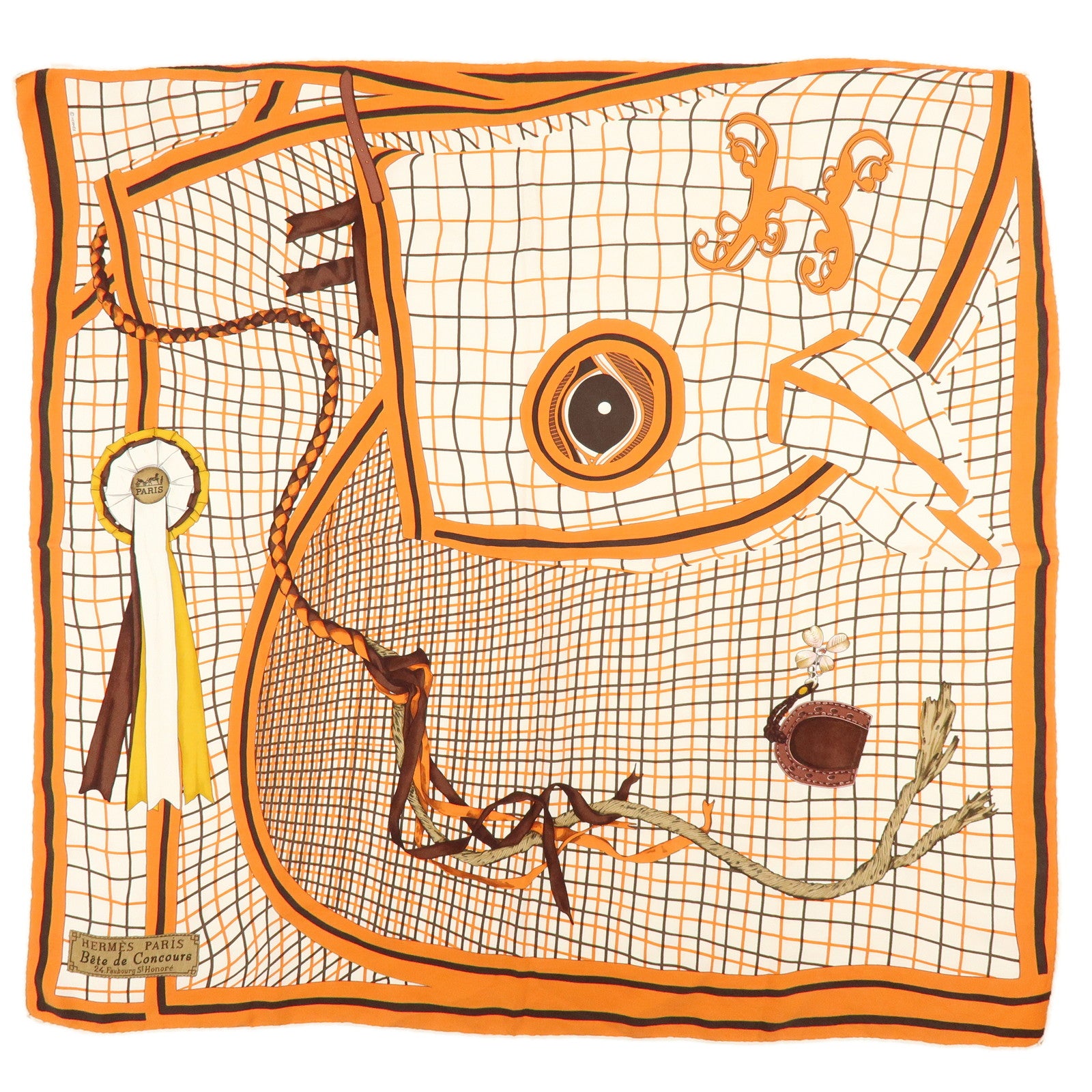 HERMES Carre 90 Silk 100% Scarf Bete de Concours Orange