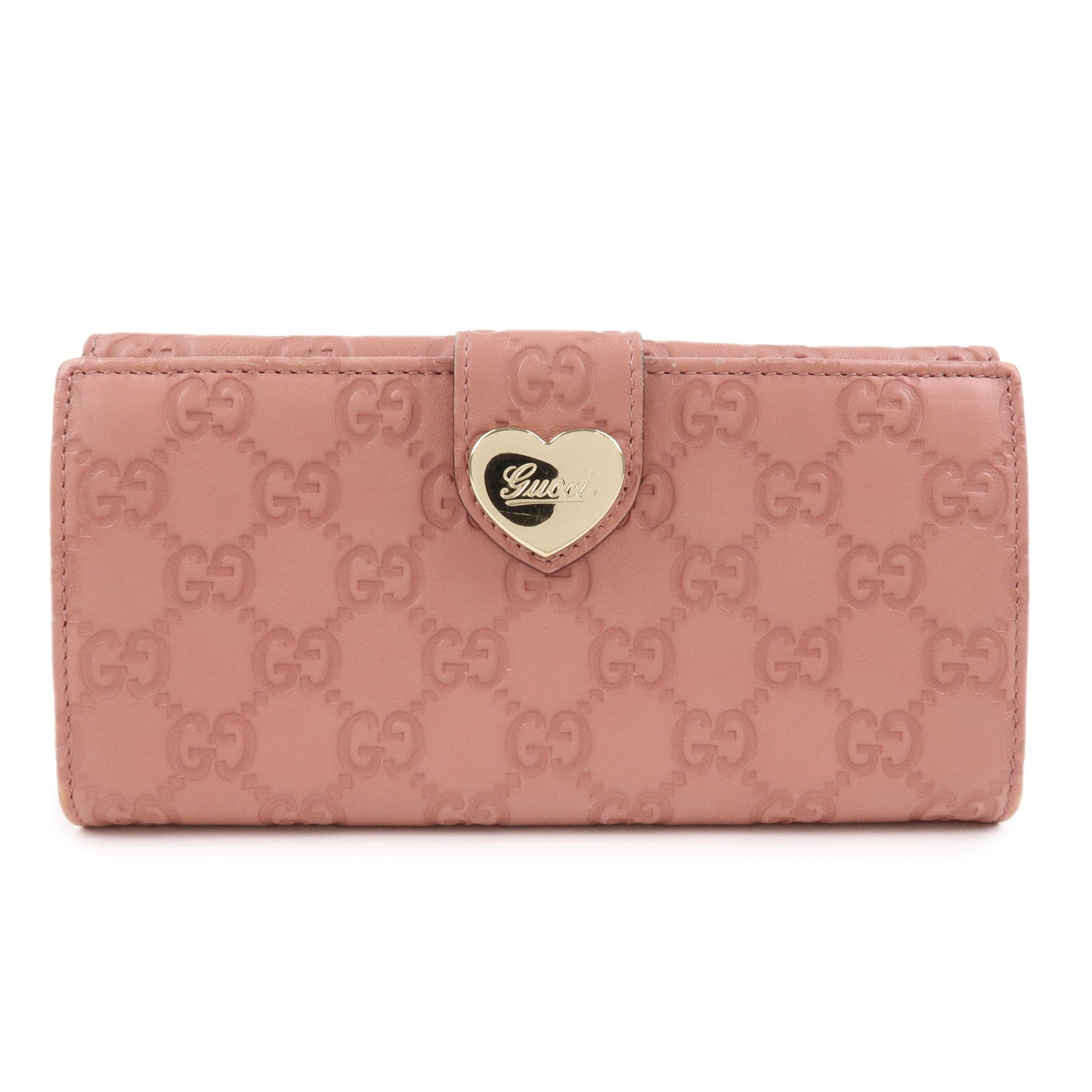 GUCCI Guccissima Lovely Heart Leather Long Wallet Pink 203550