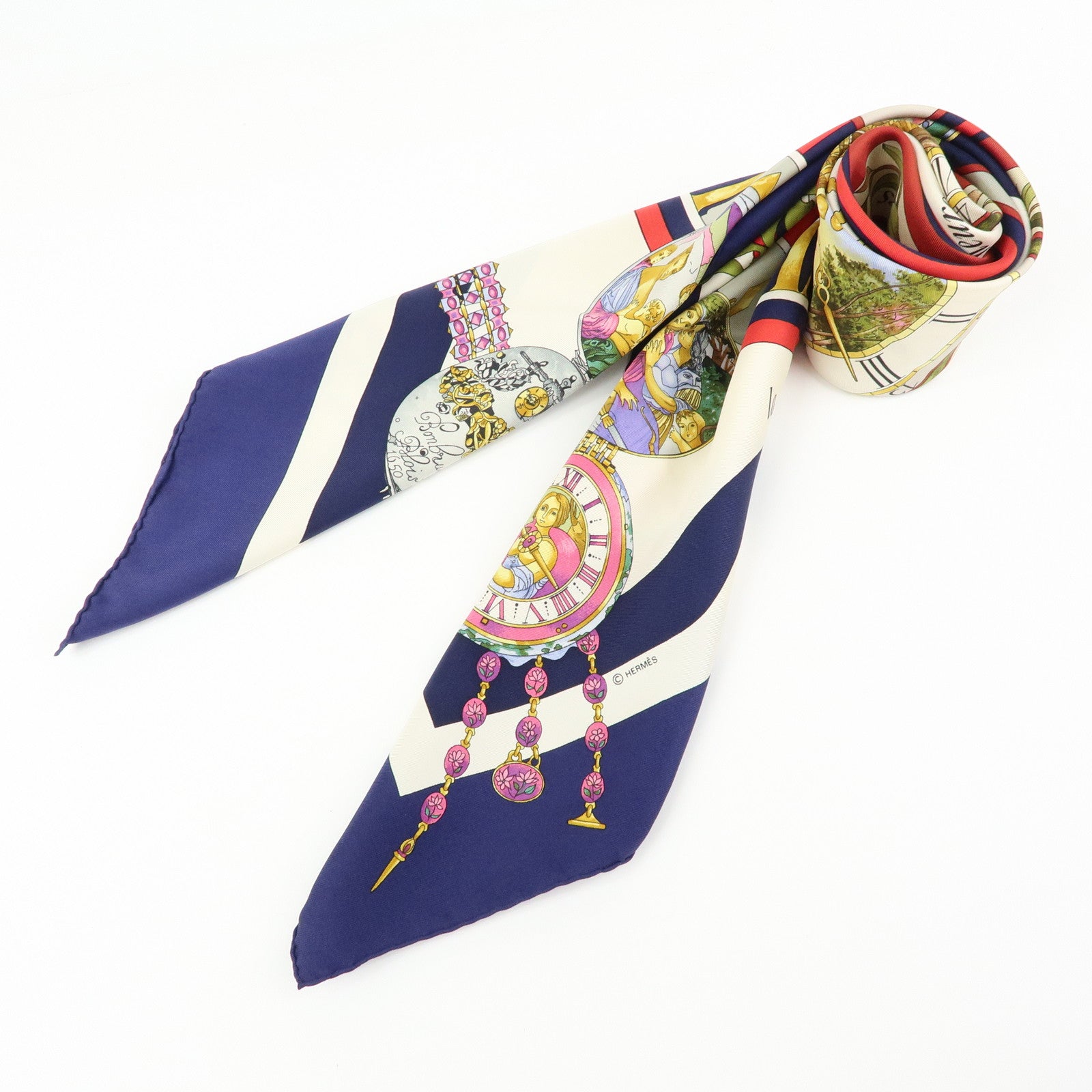 HERMES Carre90 Silk100% armi les fleurs je compte les heures Scarf