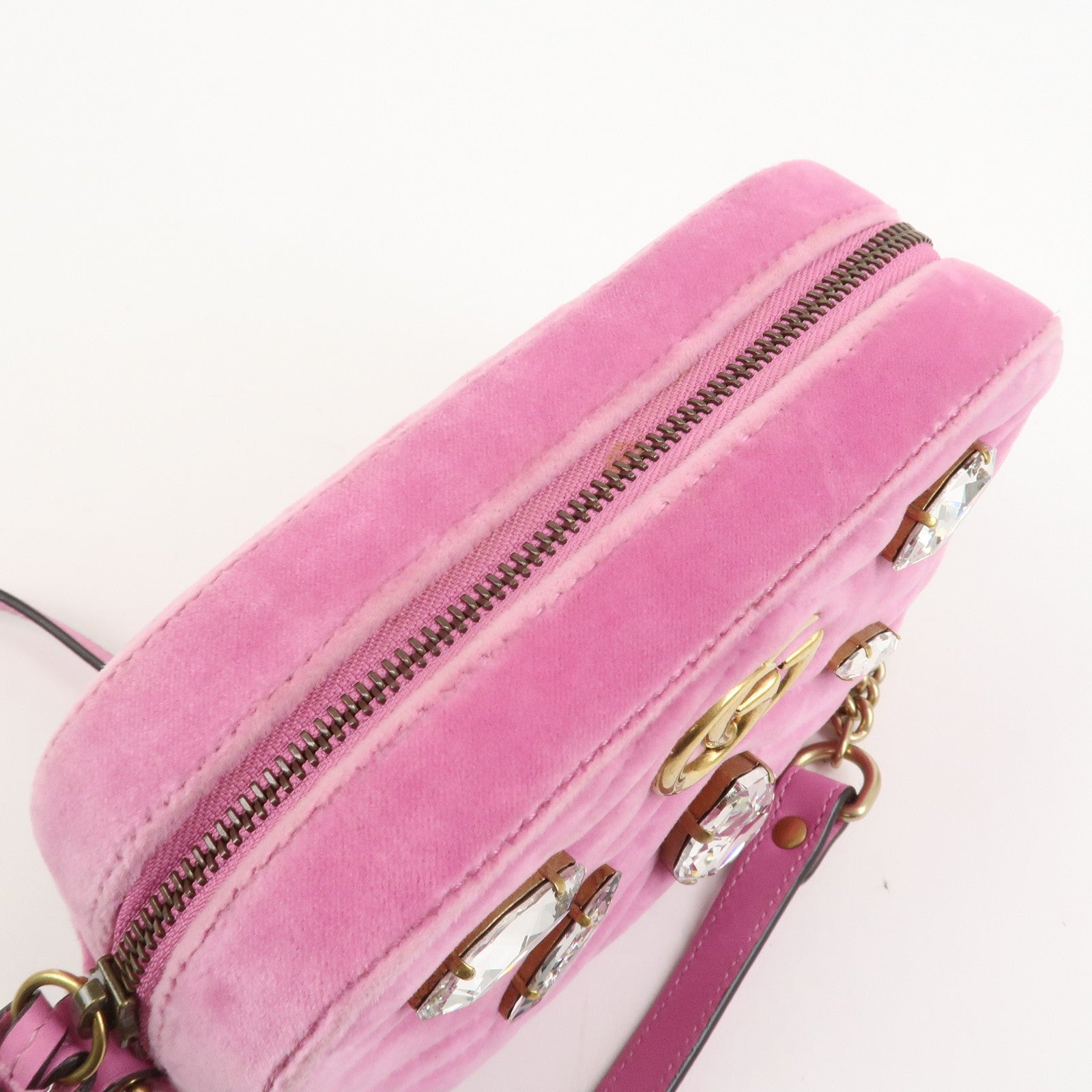 GUCCI GG Marmont Velvet Rhinestone Shoulder Bag Pink 448065