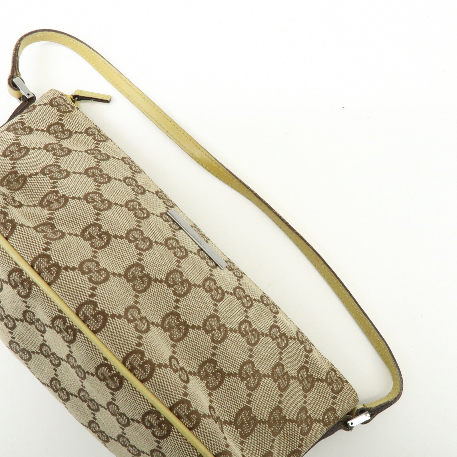 GUCCI Boat Bag GG Canvas Leather Accessory Pouch Beige Yellow 07198
