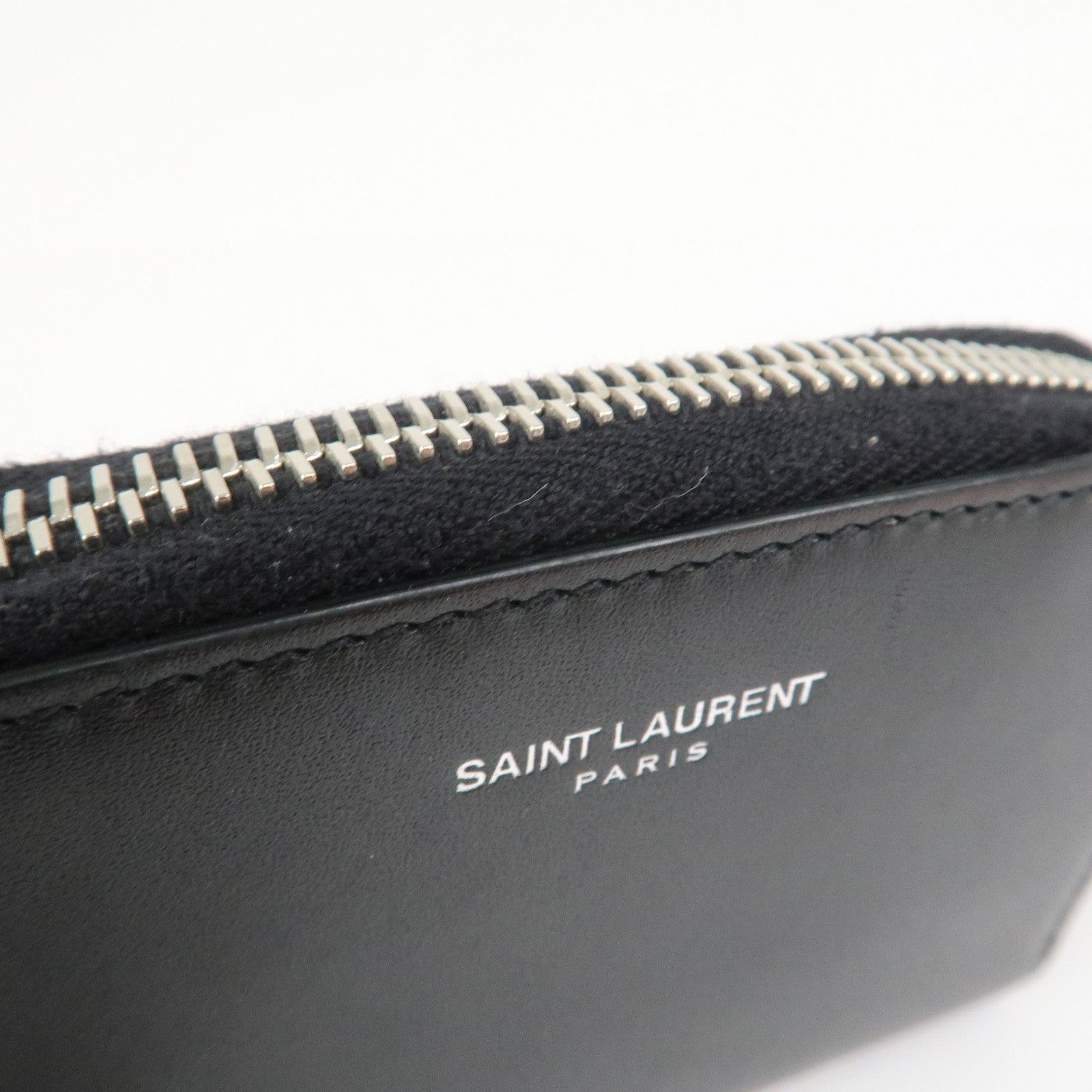 SAINT LAURENT PARIS Leather Coin Case Coin Wallet Black 506522