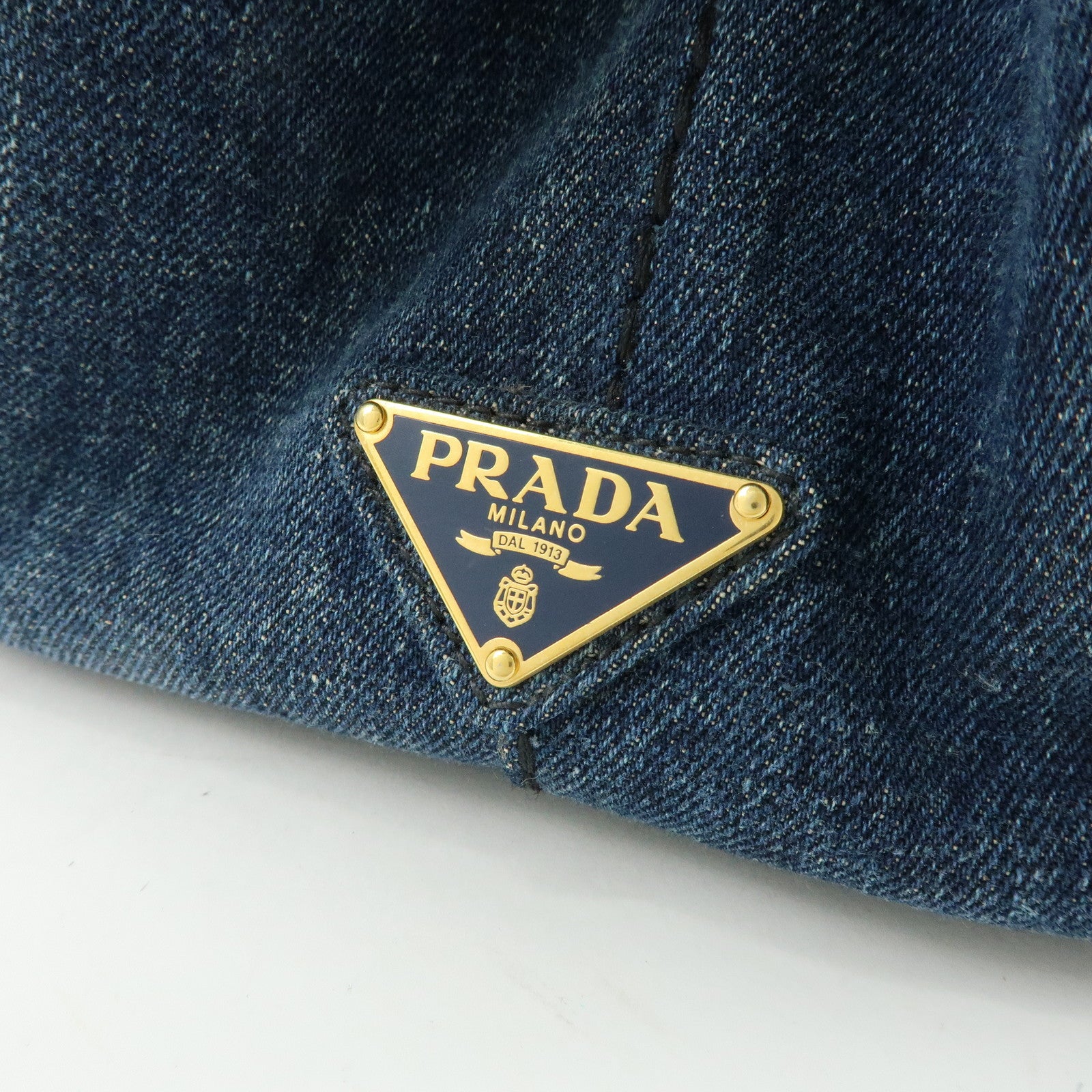 PRADA Canapa Tringle Logo Canvas Denim Tote Hand Bag Blue B1877B