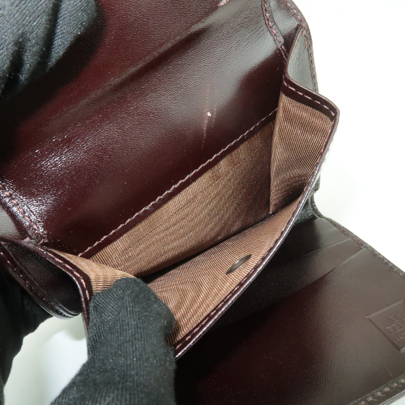 FENDI Zucca Leather Canvas Tri-fold Wallet Black Brown 30794 Used