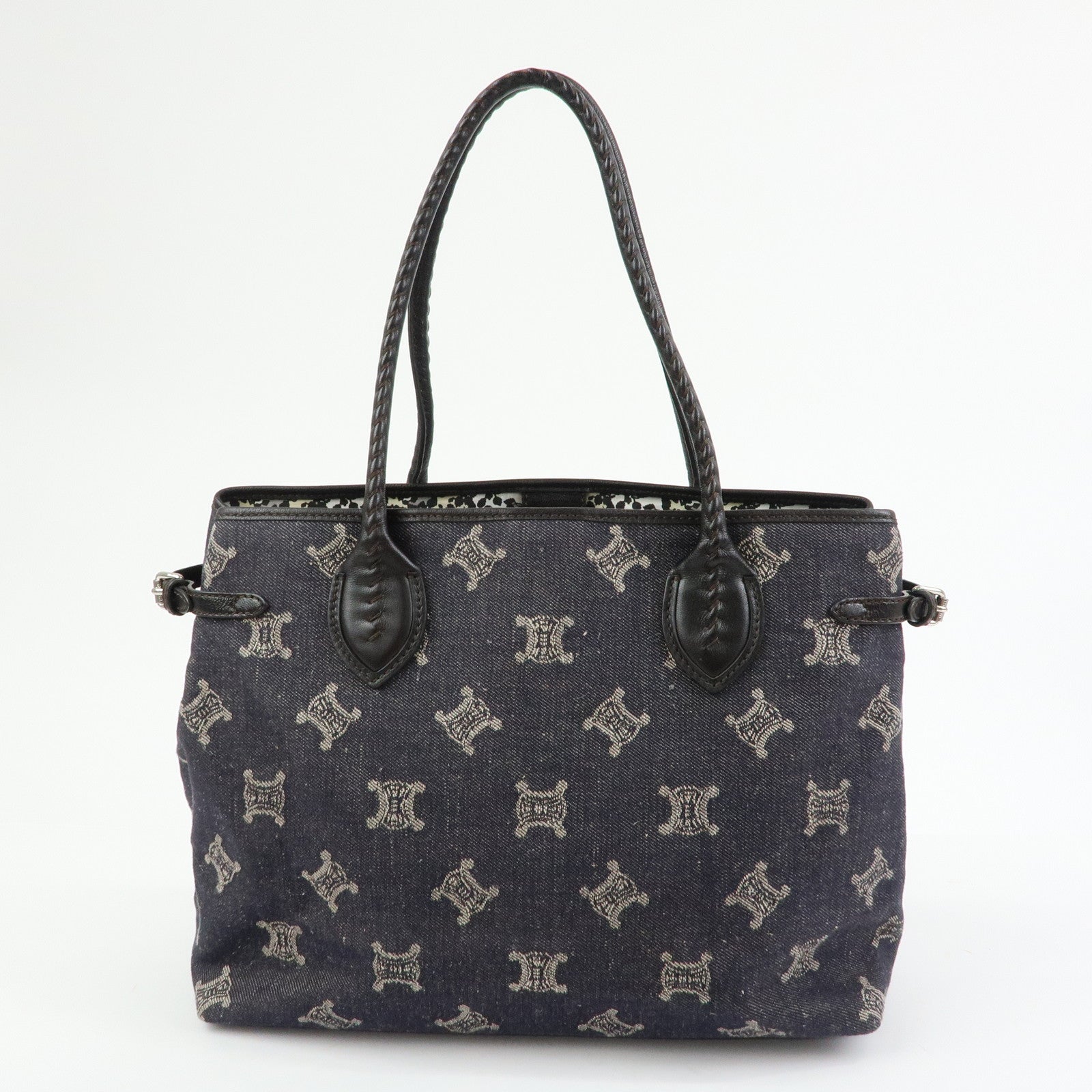 CELINE Macadam Denim Leather Tote Bag Indigo Blue Brown