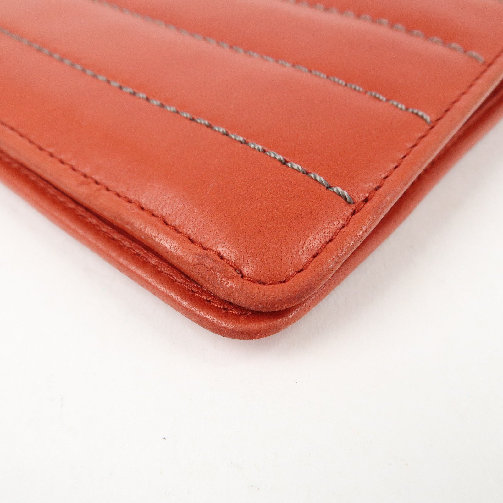 CHANEL Mademoiselle COCO Mark Lamb Skin Long Wallet Red Used