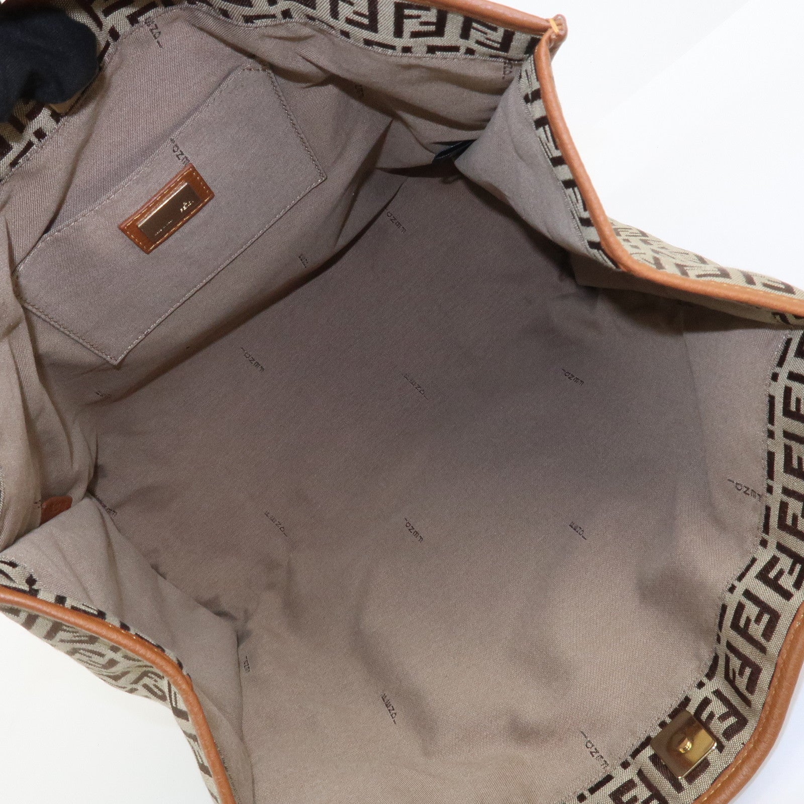 FENDI Zuccino Canvas Leather Tote Bag Hand Bag Brown 8BH153