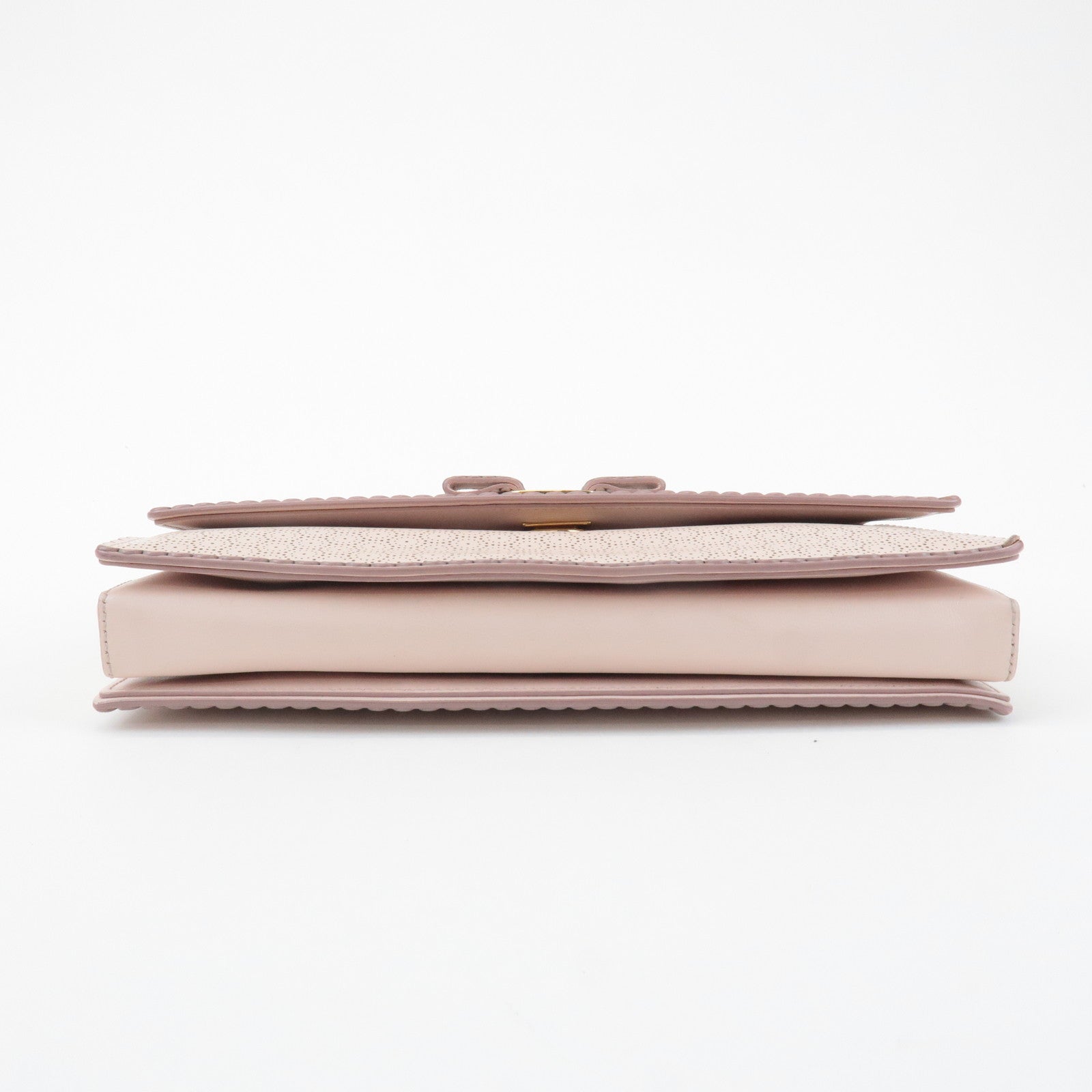 Ferragamo Vara Leather Ribbon Chain Shoulder Bag Pink Used