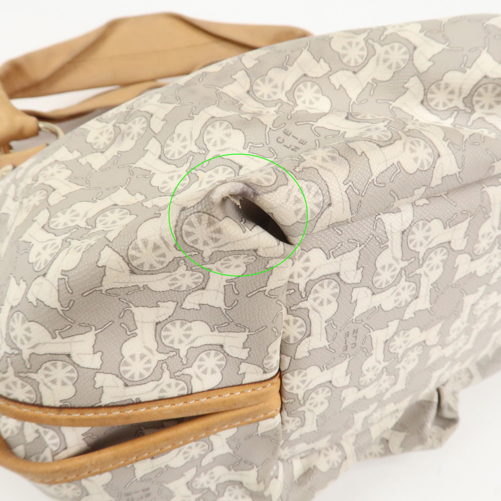 CELINE Logo Leather Hand Bag Shoulder Bag Gray Light Brown