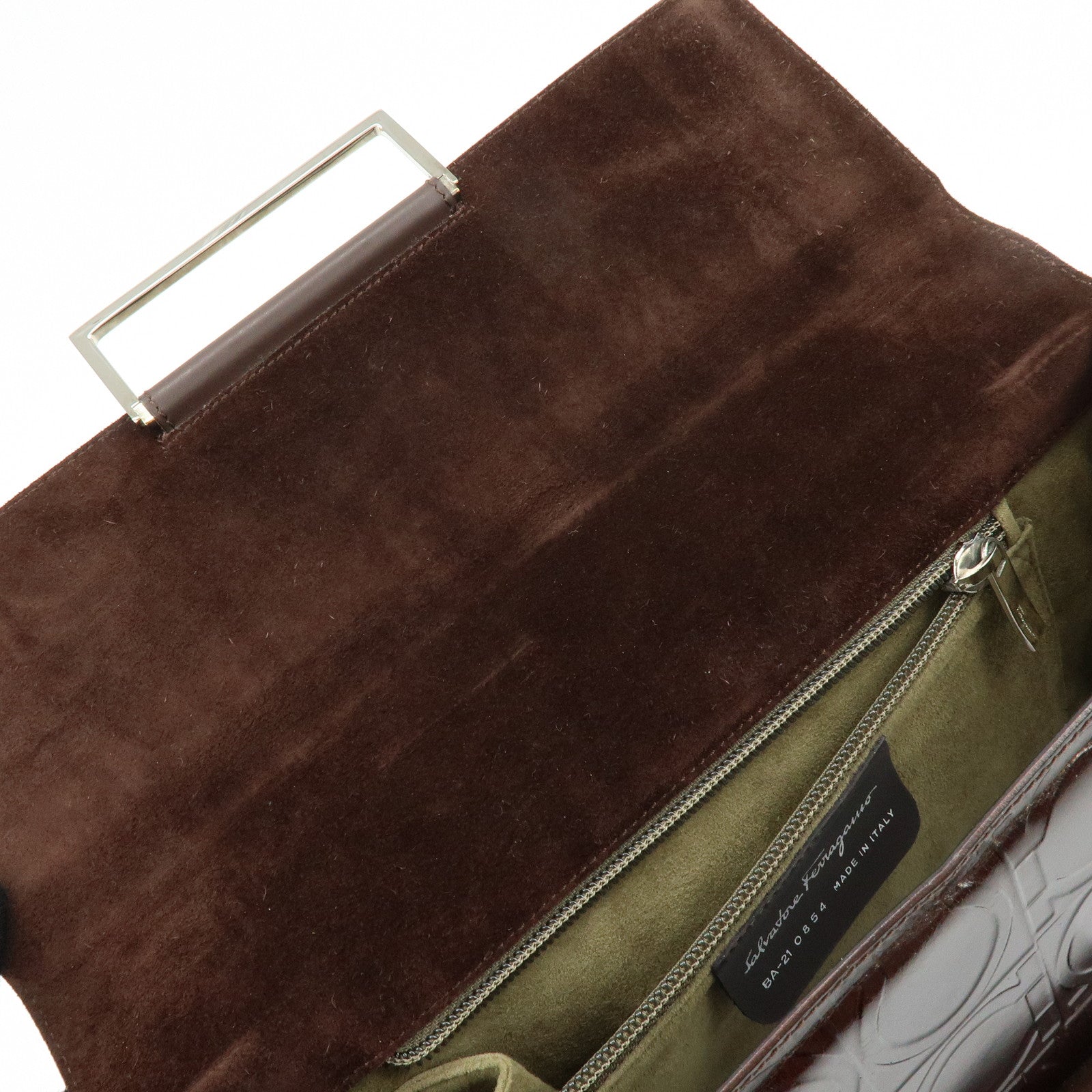 Ferragamo Gancini Leather Shoulder Bag Hand Bag Dark Brown