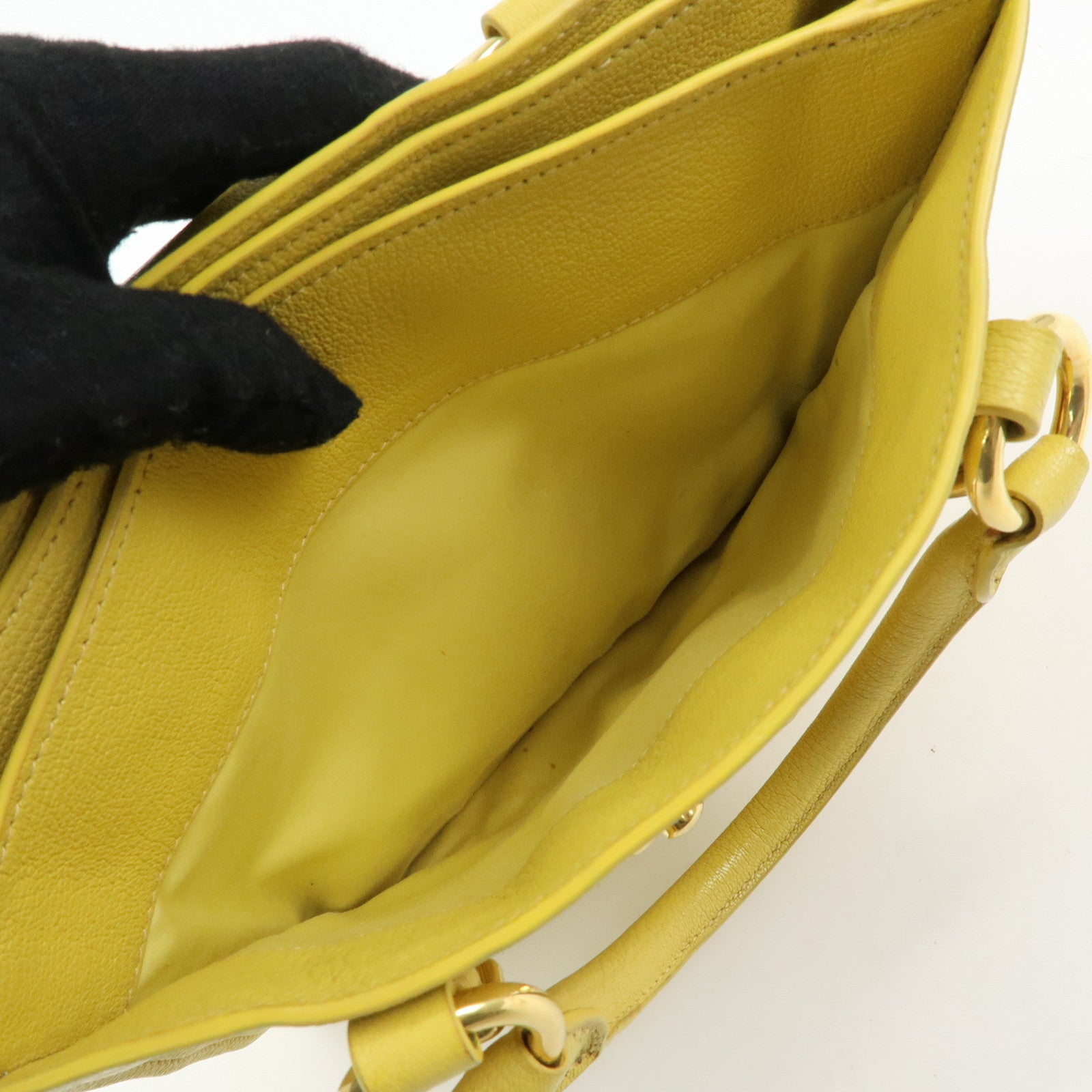 MIU MIU MADRAS Leather 2Way Bag Hand Bag Yellow RN0799