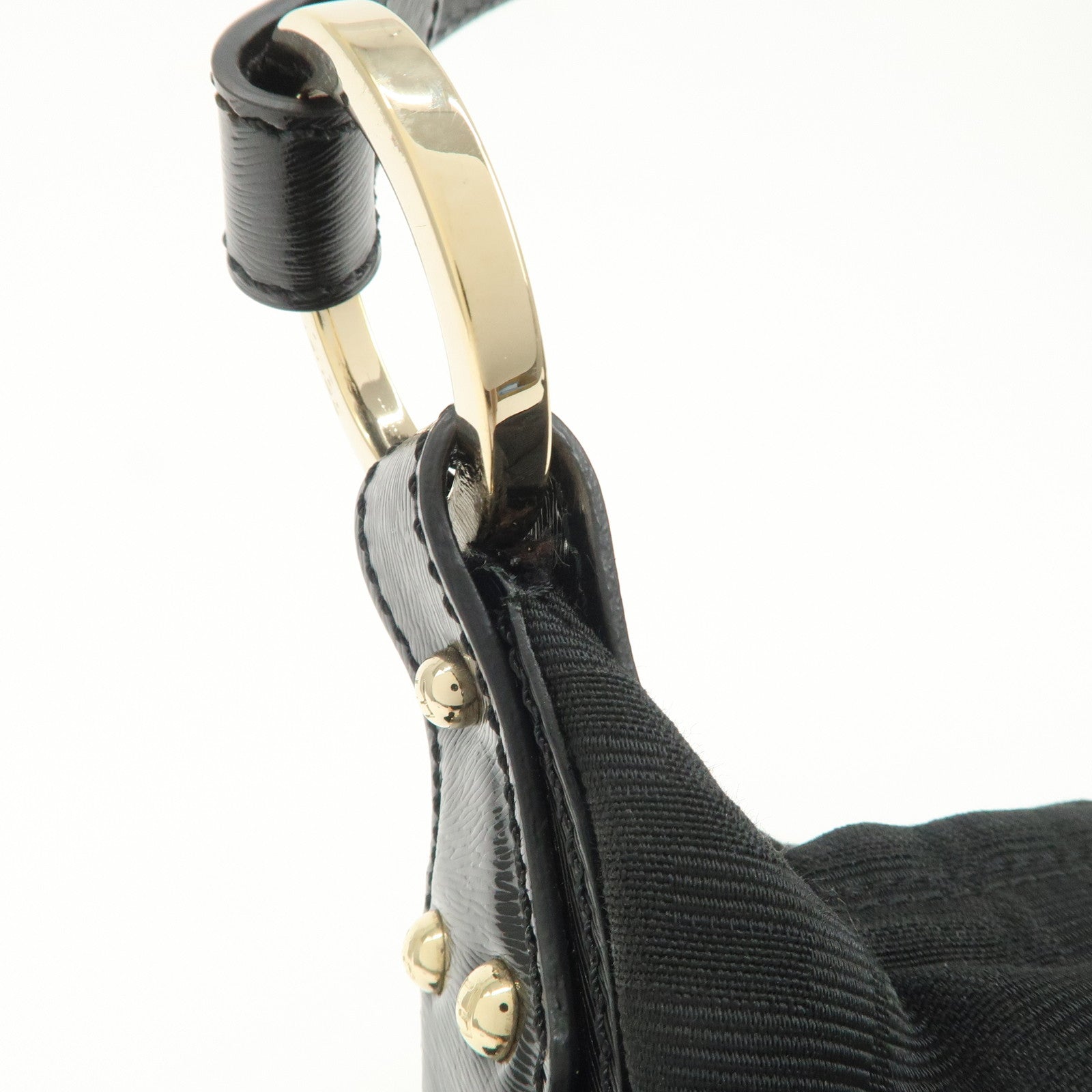 FENDI Zucca Canvas Leather Gathered Shoulder Bag Black 8BR448