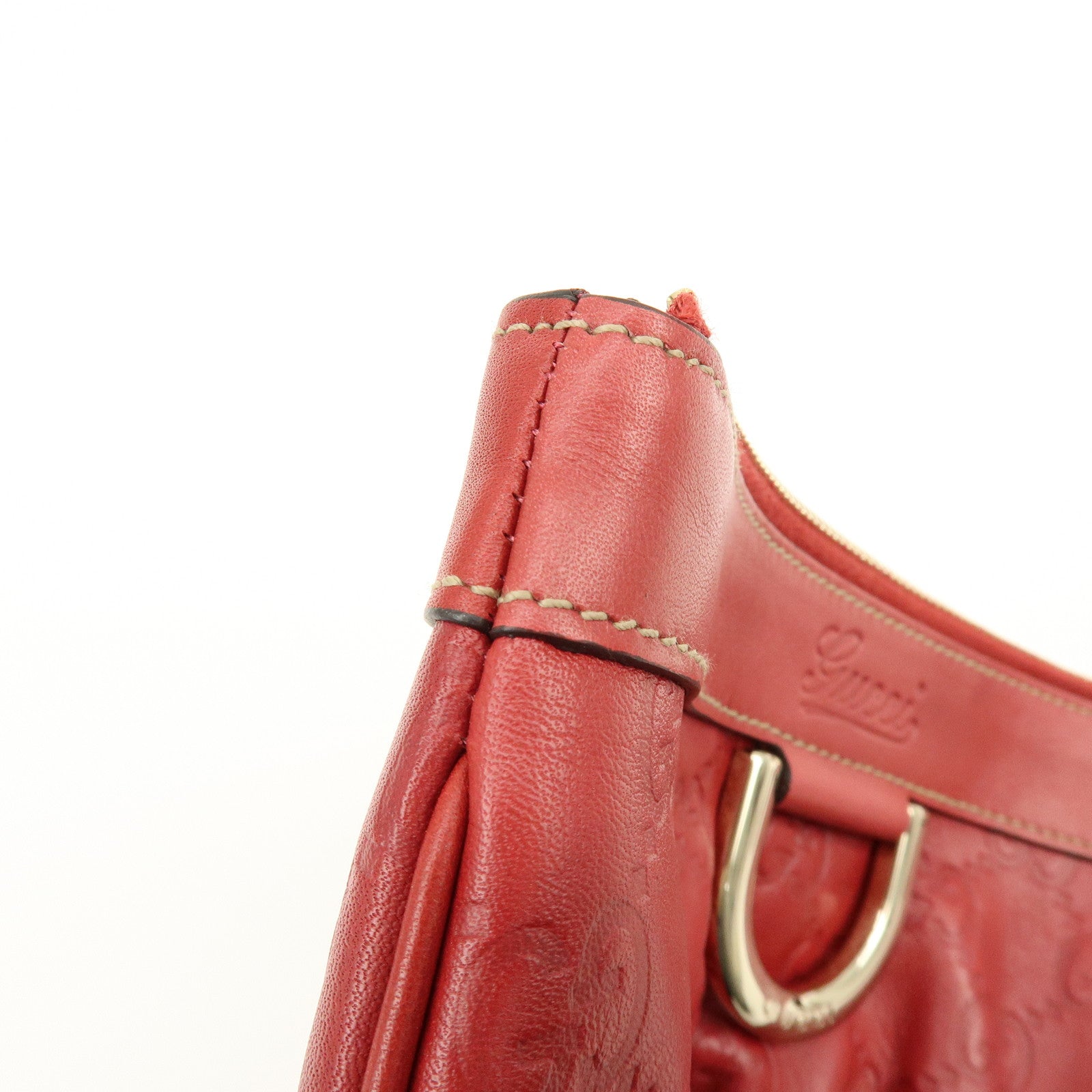 GUCCI Guccissima Leather Cosmetic Case Pouch Wrist Bag Red 203650