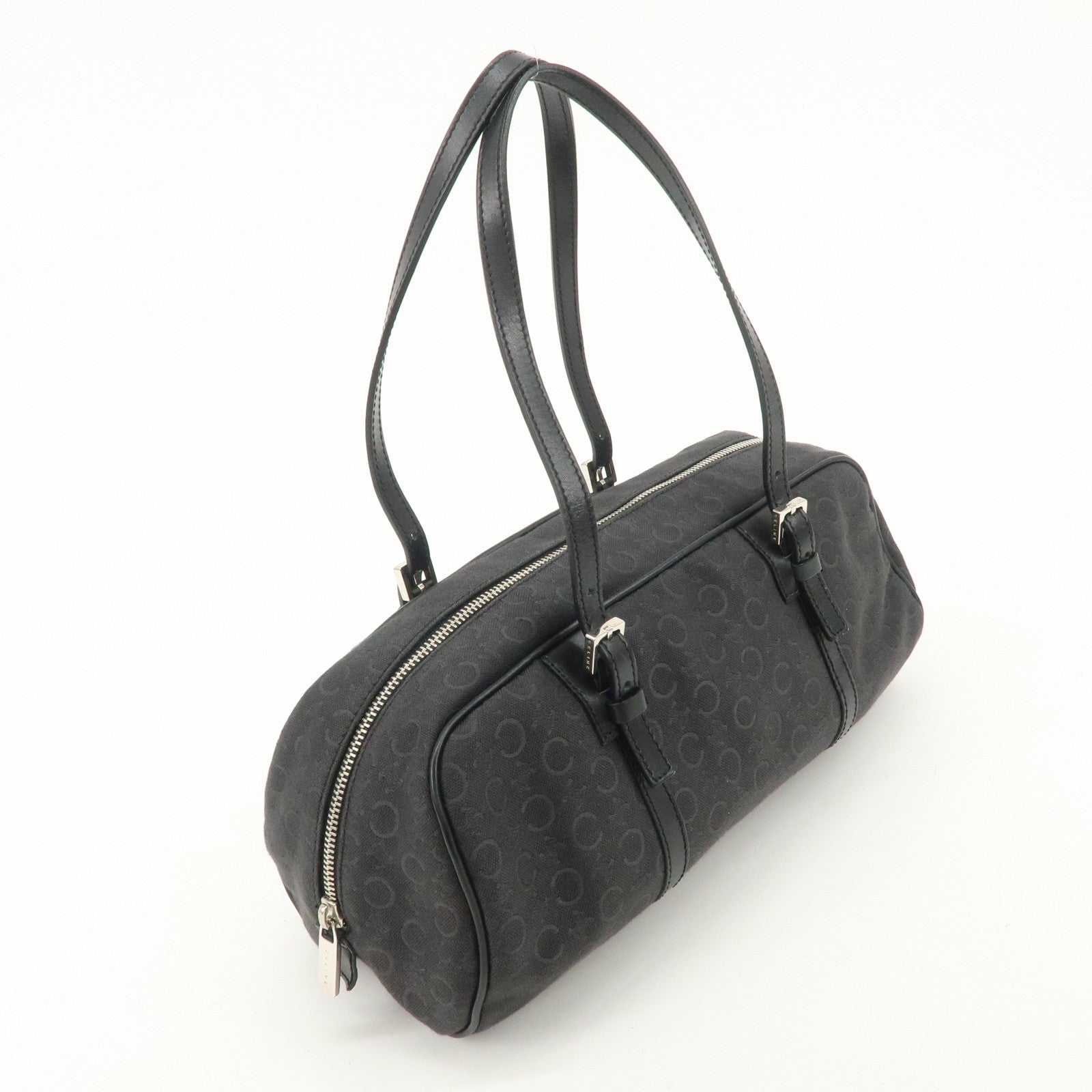 CELINE C Macadam Canvas Leather Mini Boston Bag Black