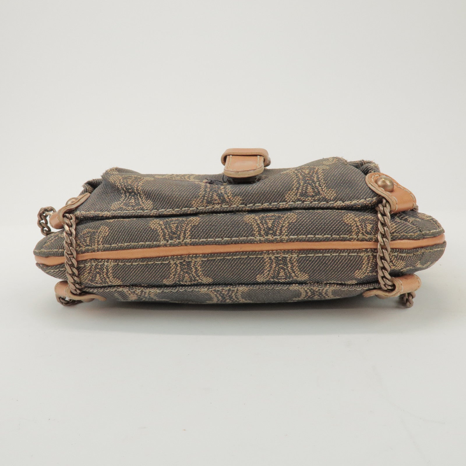 CELINE Macadam Denim Leather Shoulder Bag Metallic Pink Beige