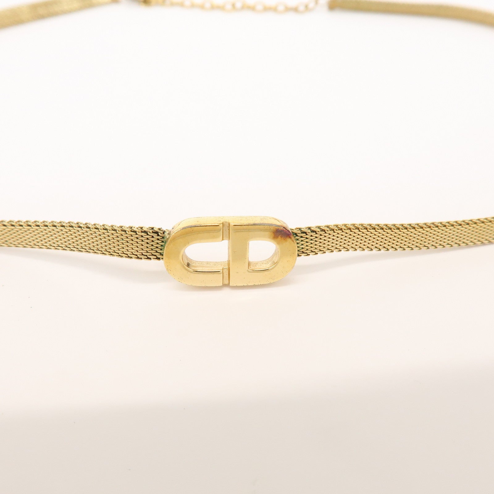 Christian Dior CD Logo Metal Necklace Choker Gold