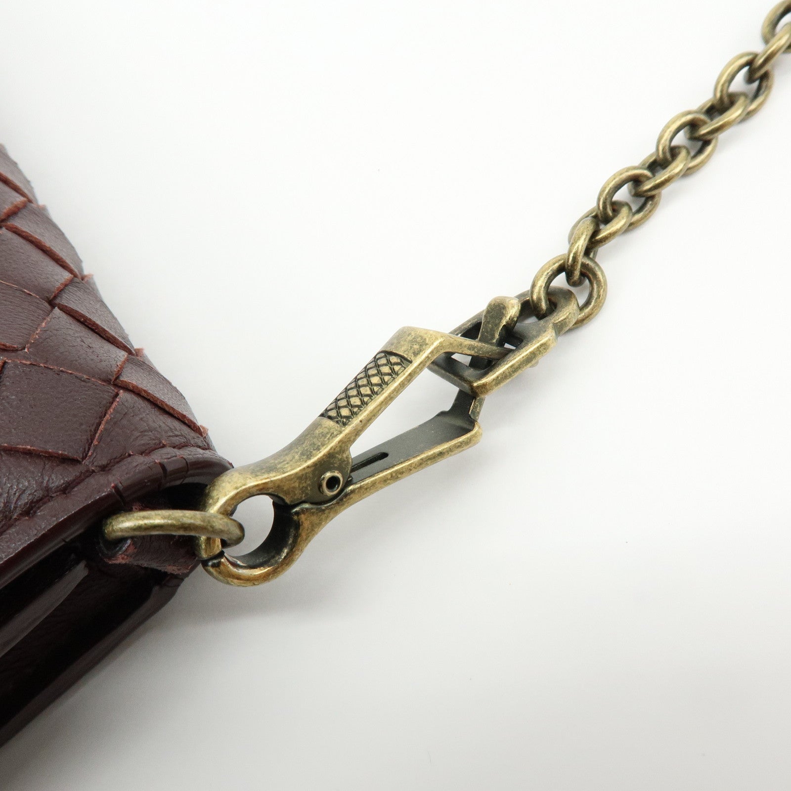 BOTTEGA VENETA Intrecciato Leather Chain Wallet Brown