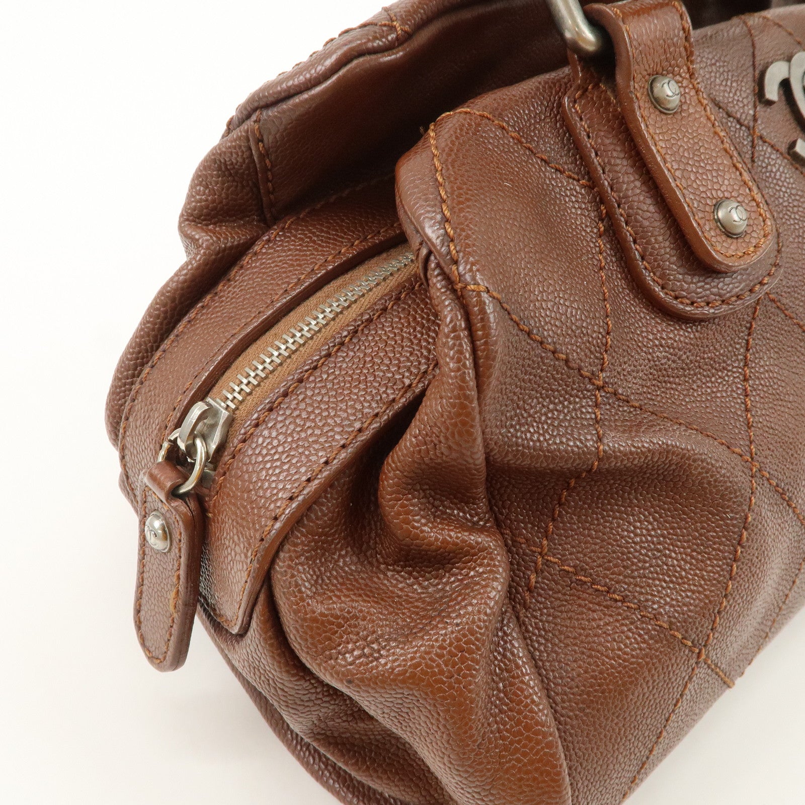 CHANEL COCO Mark Wild Stitch Caviarskin Boston Bag Brown