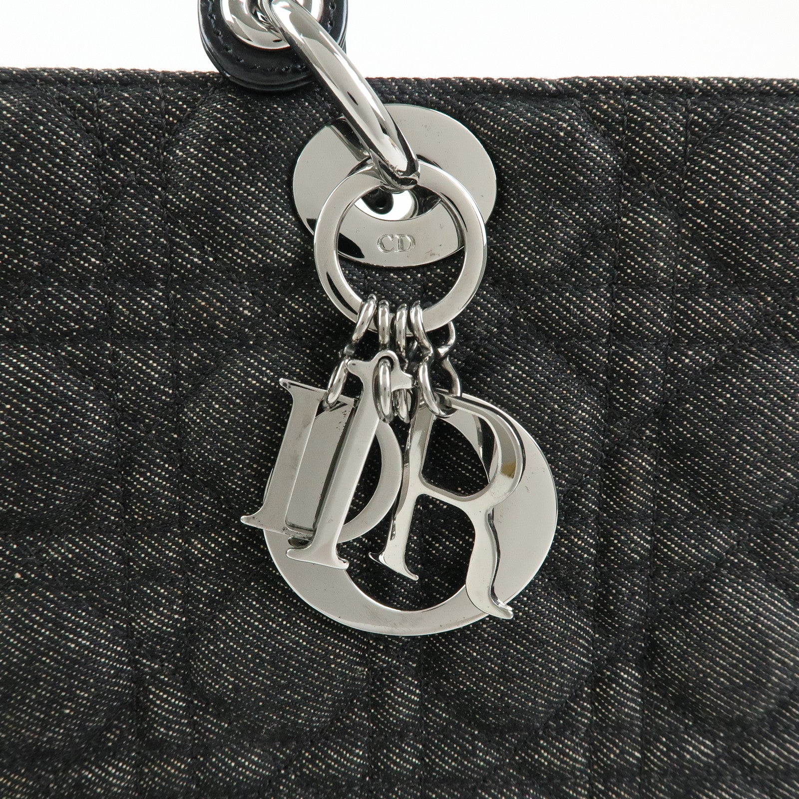 Christian Dior Cannage Lady Dior Denim Leather Medium ToteBag Black