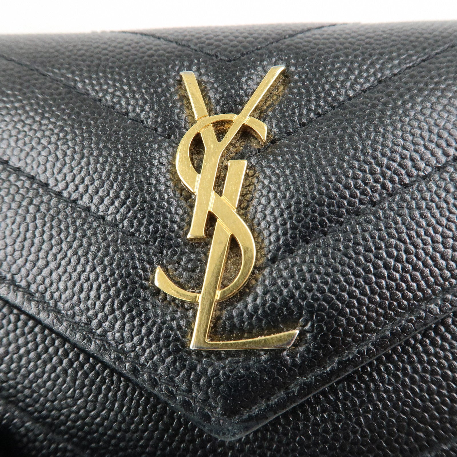 SAINT LAURENT Cassandra Leather Compact Wallet Black