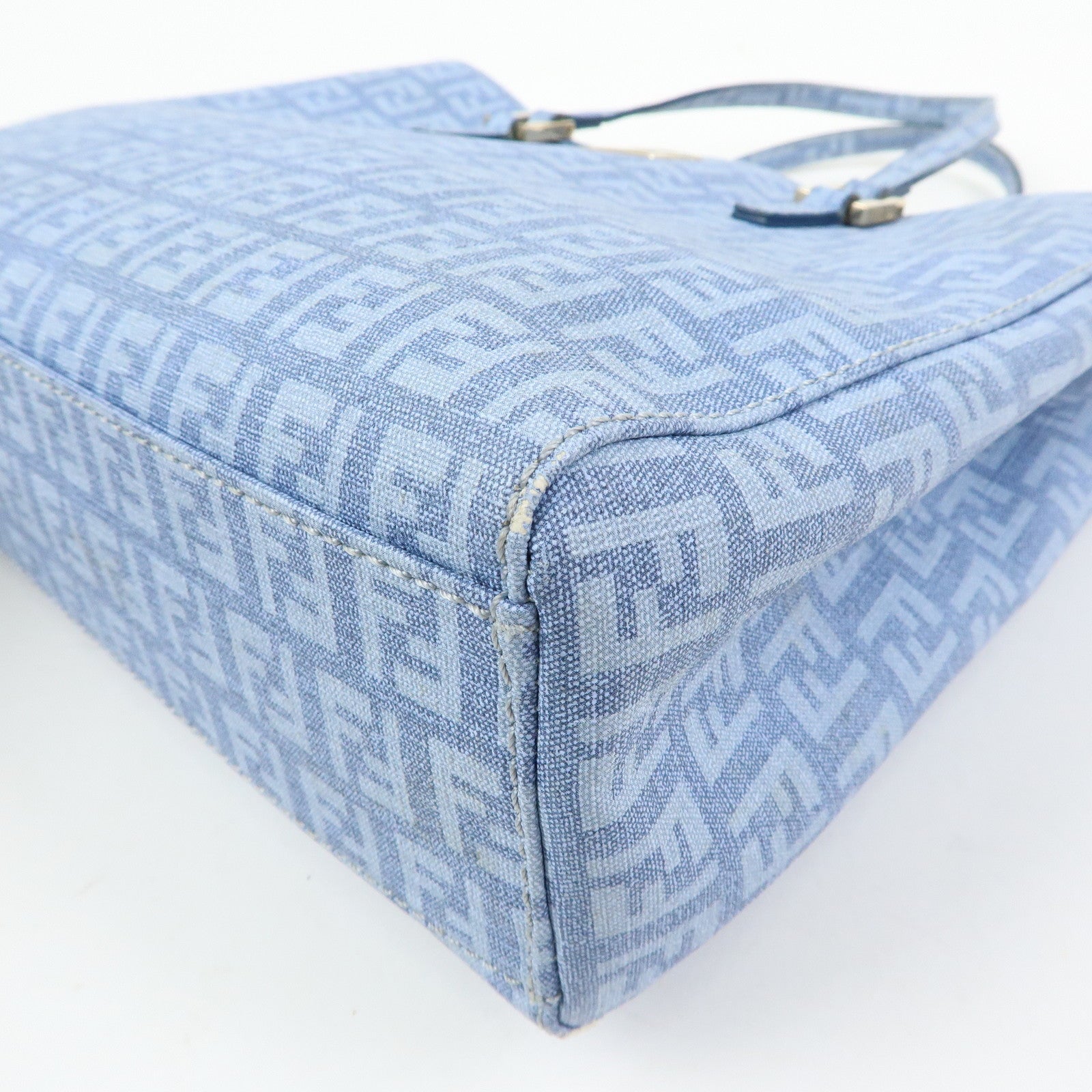 FENDI Logo Zucchino PVC Hand Bag Tote Bag Light Blue 8BH132
