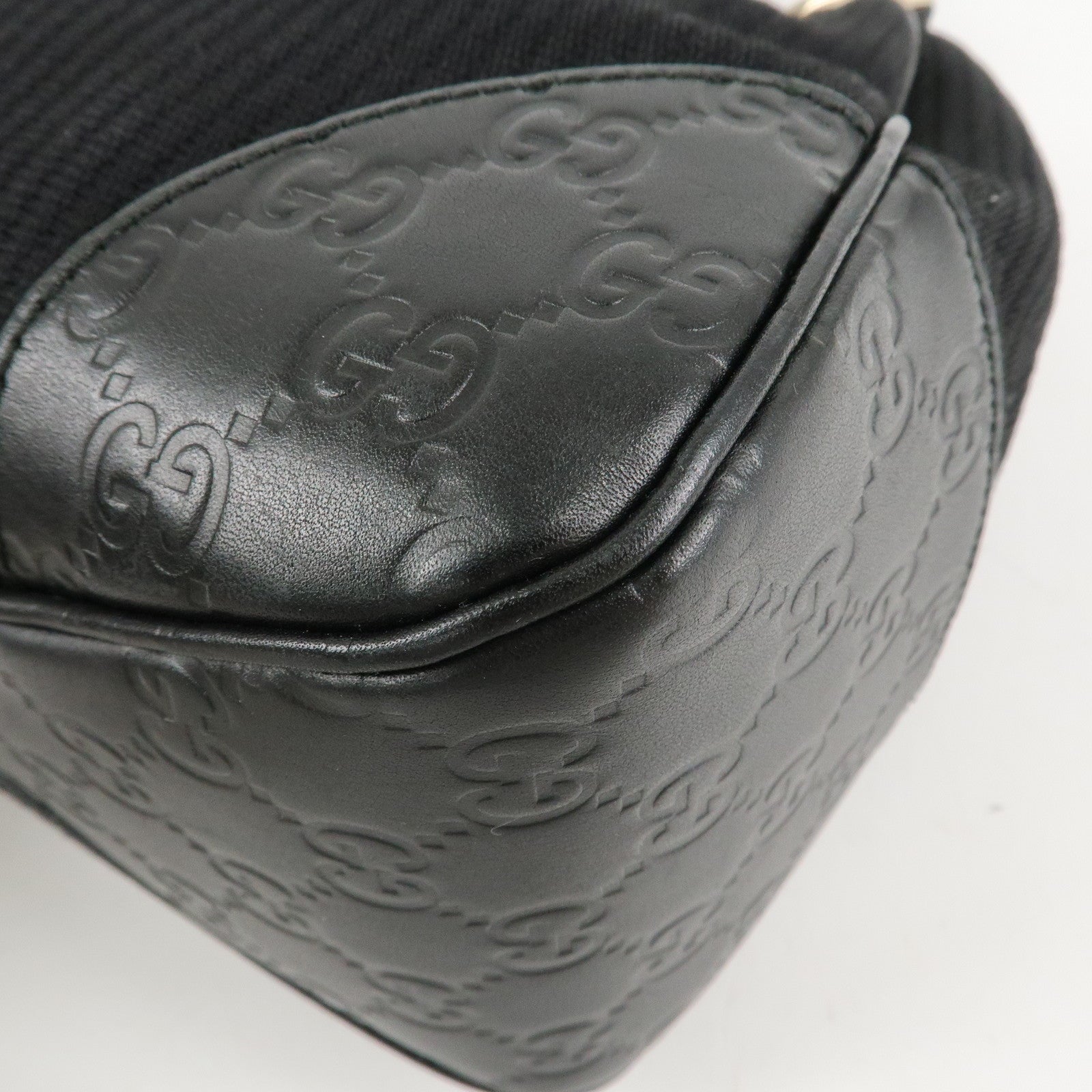 GUCCI Guccissima Leather Canvas Shoulder Bag Hand Bag Black 257265 Used