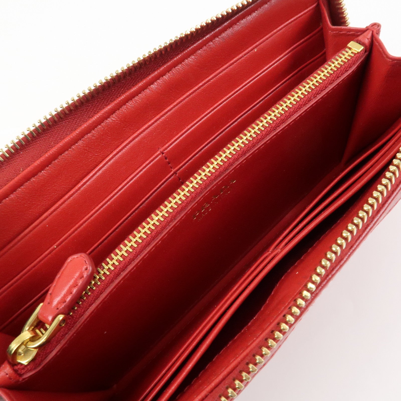 PRADA Nylon Leather L Fastener Zippy Long Wallet Red 1ML183