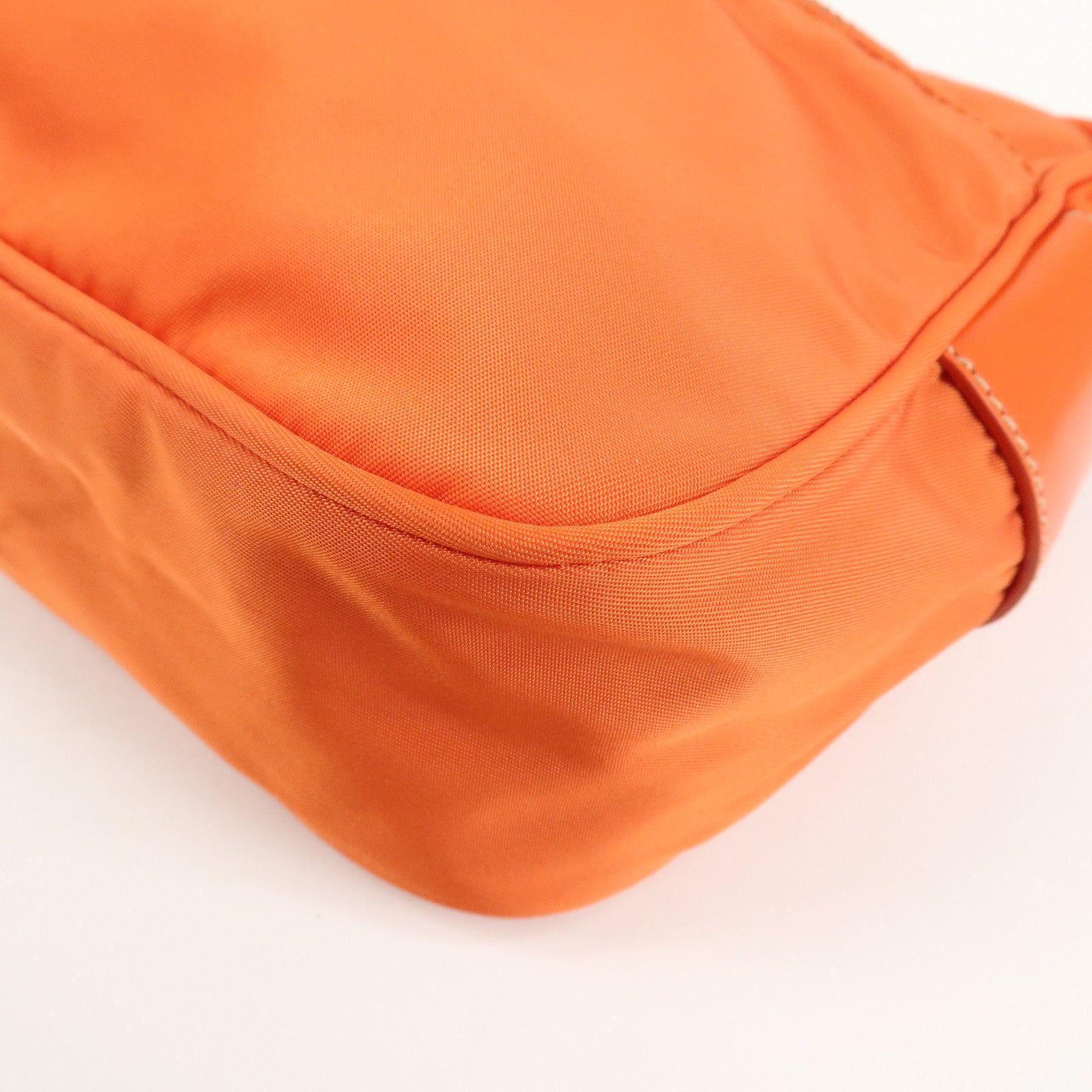 PRADA Triangle Logo Leather Nylon Shoulder Bag Orange Used