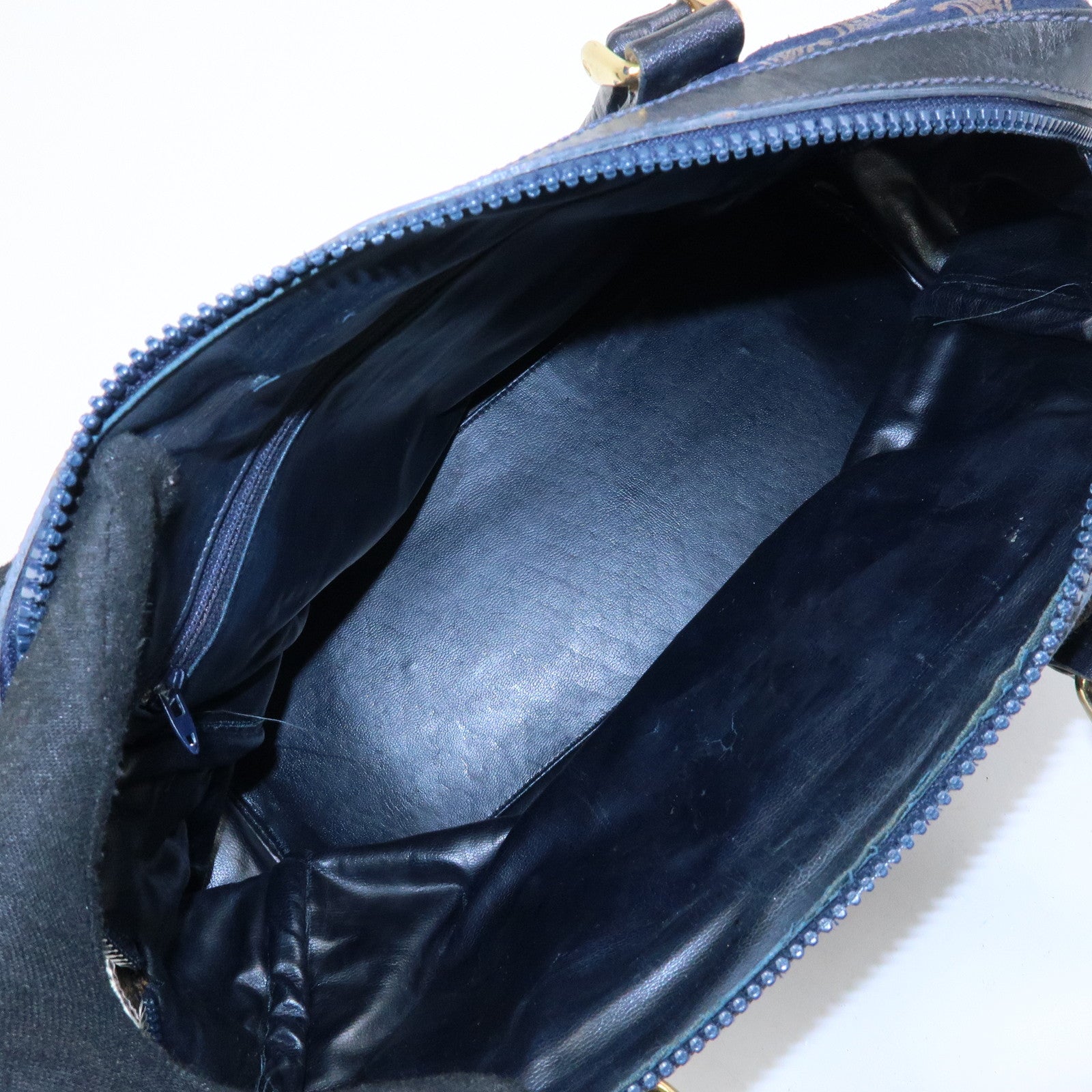 CELINE Macadam Leather Suede Hand Bag Boston Bag Navy