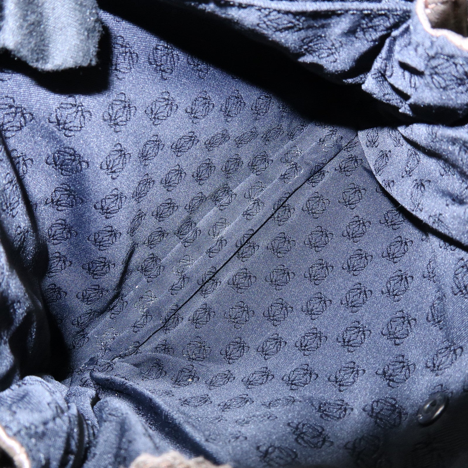 LOEWE Anagram Nappa Leather Drawstring Fringe Shoulder Bag Brown