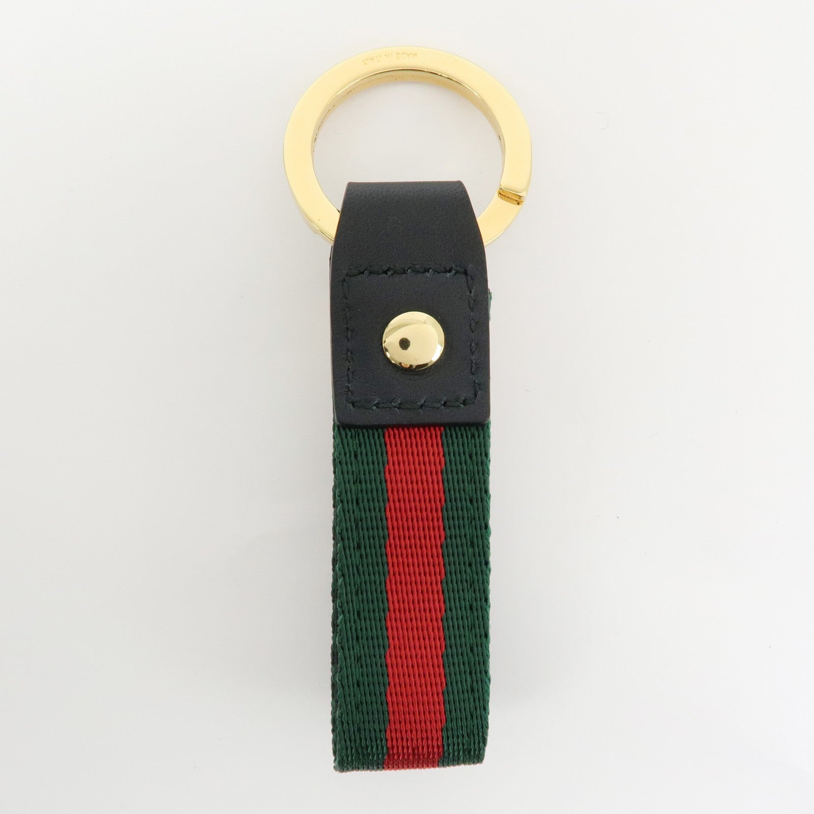 GUCCI Sherry Canvas Leather Bag Charm Key Holder Black 476390