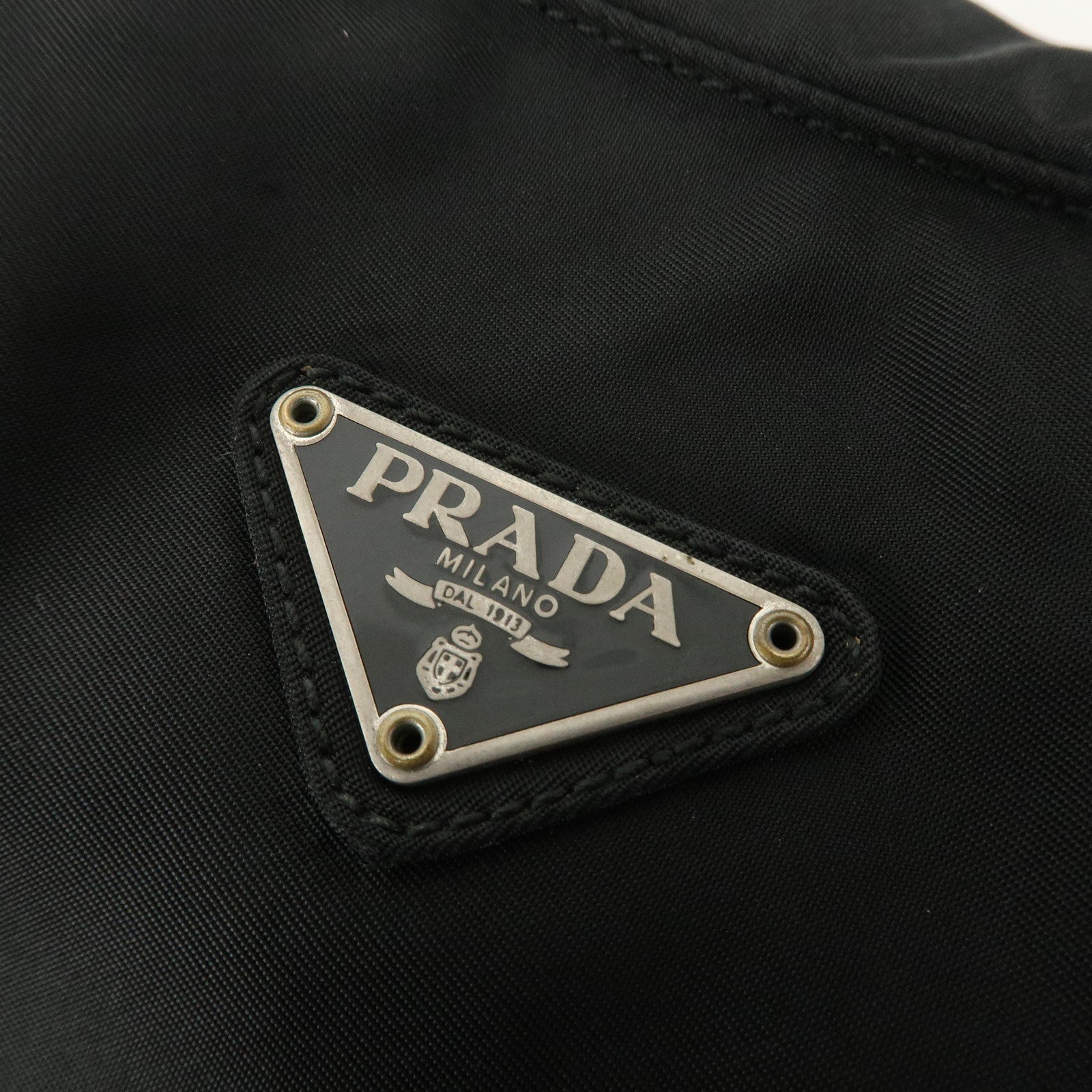 PRADA Triangle Logo Nylon Tote Bag Shoulder Bag Hand Bag Black
