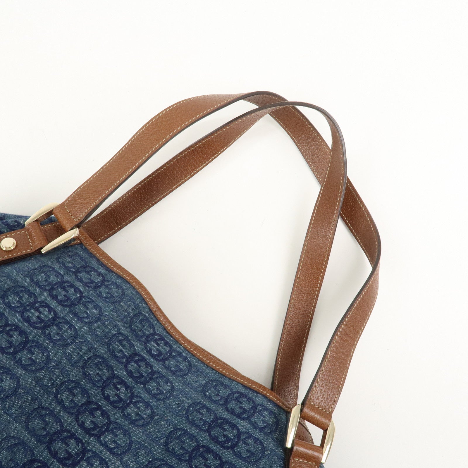 GUCCI Abbey GG Monogram Denim Leather Tote Bag Hand Bag130736