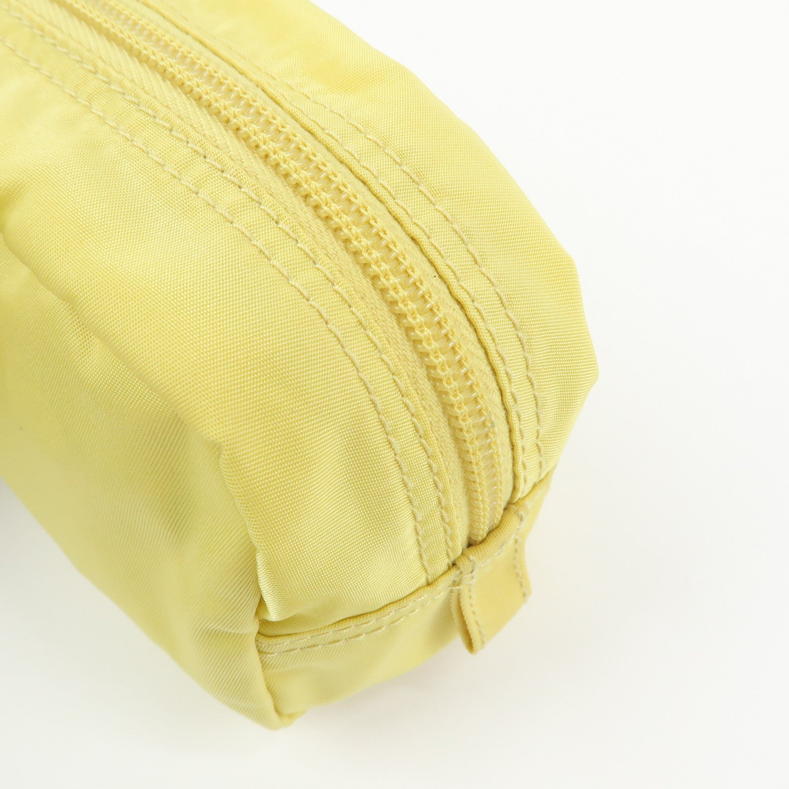 PRADA Triangle Logo Nylon Saffiano Leather Cosmetic Pouch Yellow