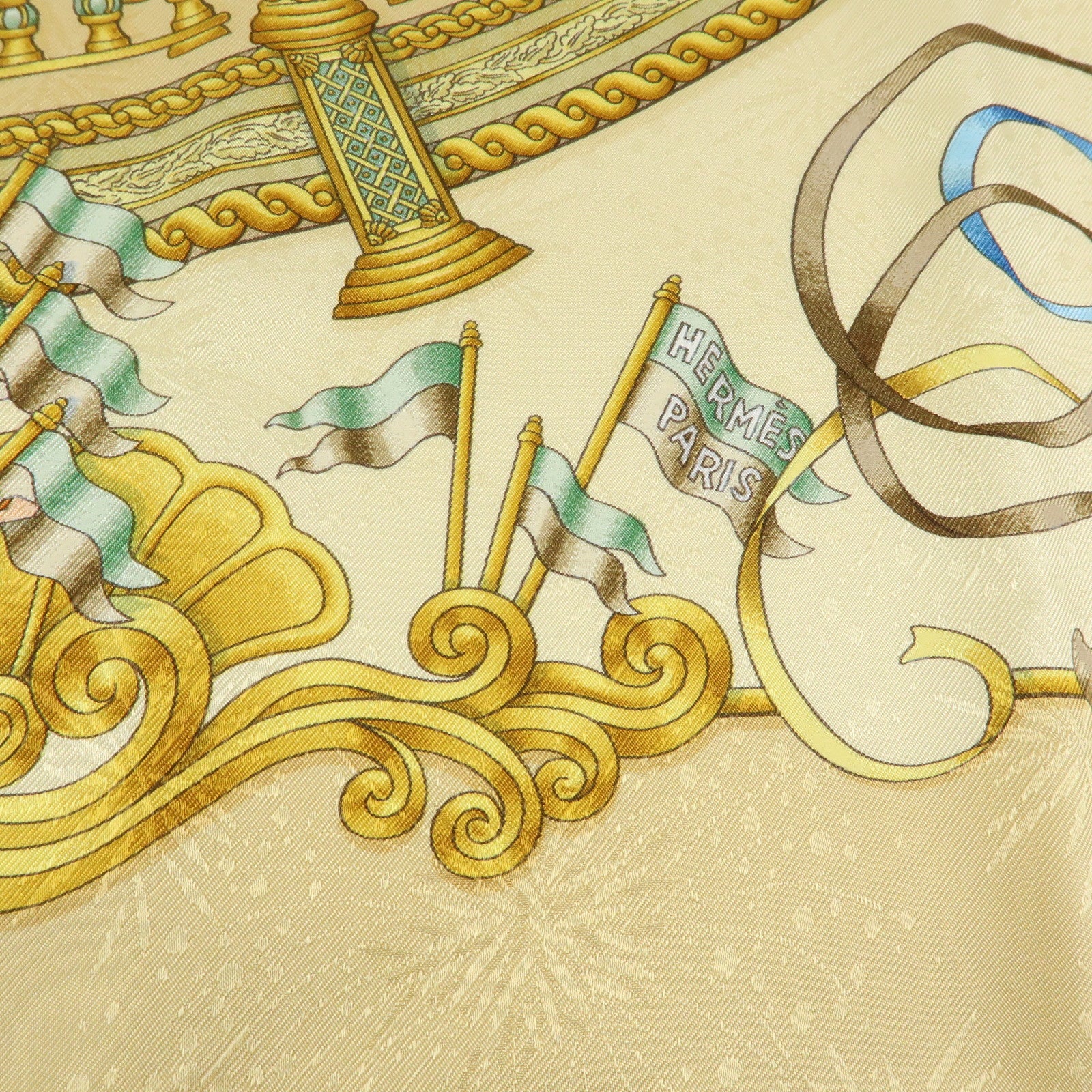 HERMES Carre 90 Silk 100% Scarf LUNA PARK Gold