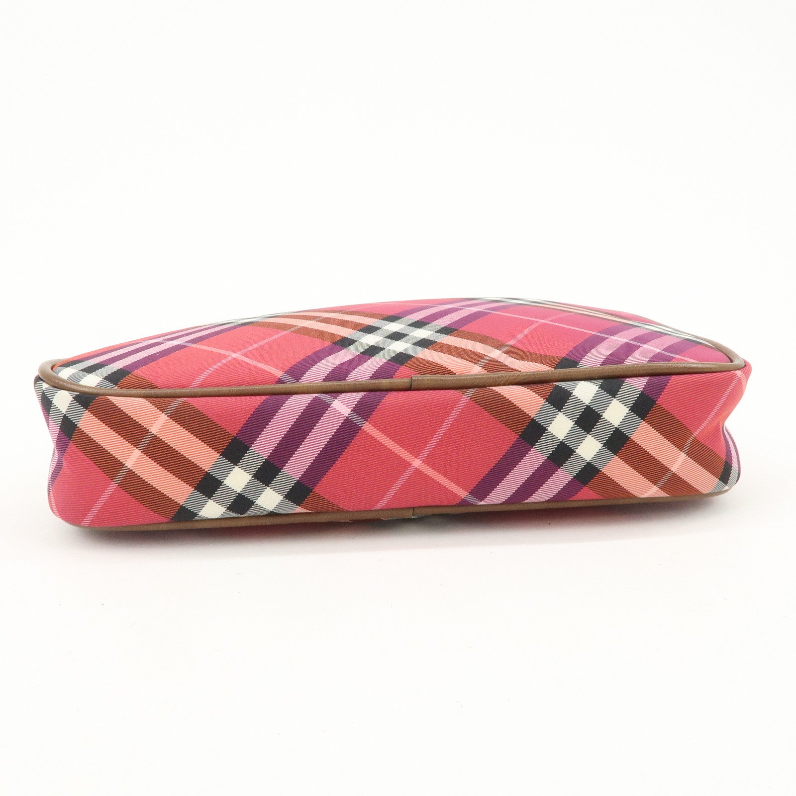 BURBERRY Cotton Leather Hand Bag Shoulder Bag Red Plaid Pattern