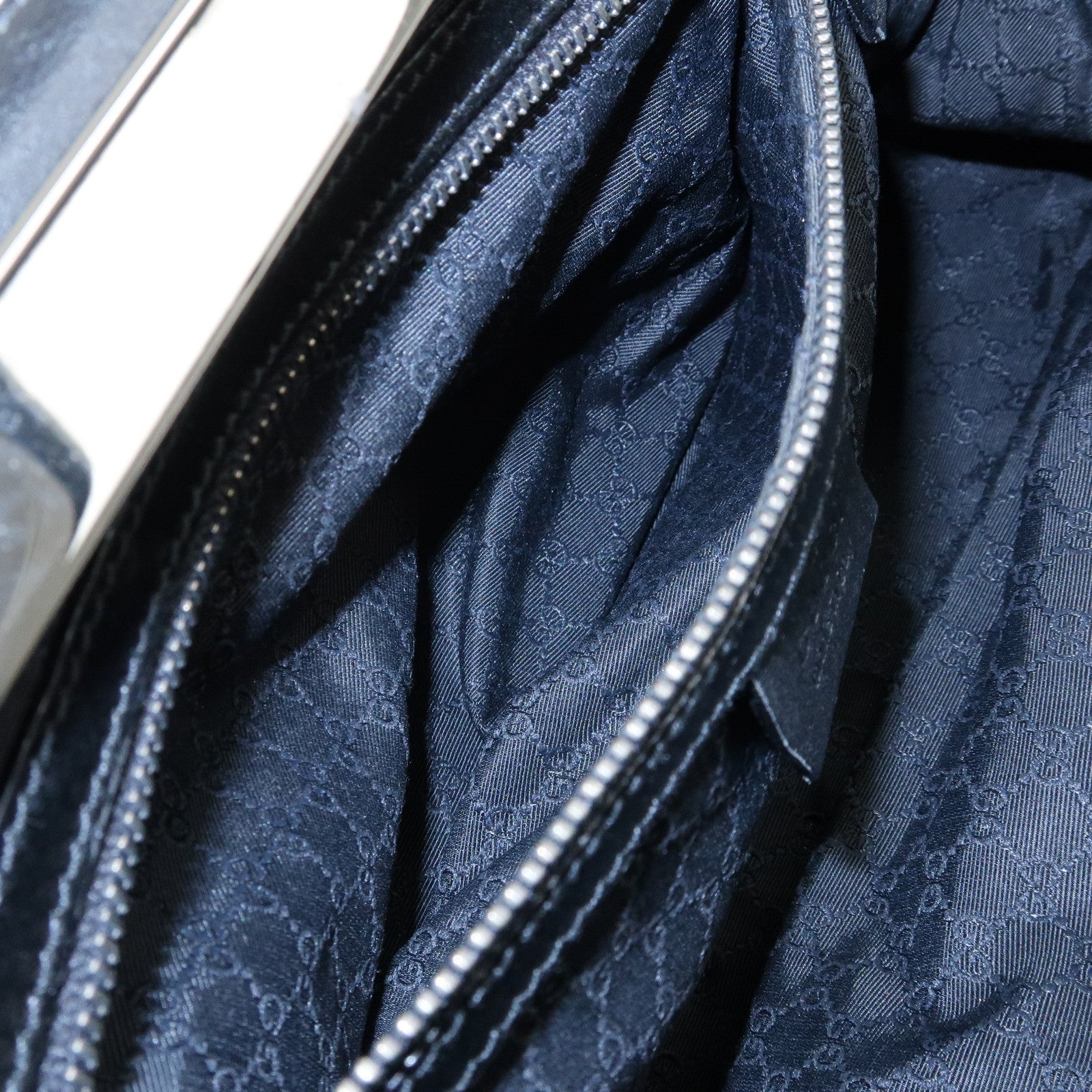 GUCCI Canvas Leather Hand Bag Ivory Black 92726