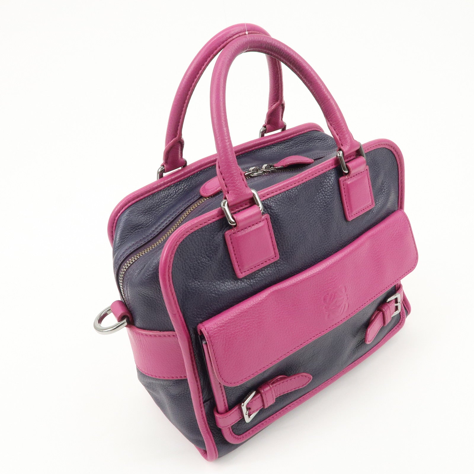 LOEWE Cruz Leather 2Way Hand Bag Navy Purple Used