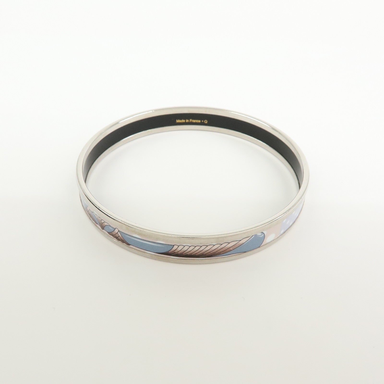 HERMES Email PM Plated Bangle Bracelet Silver Light Blue