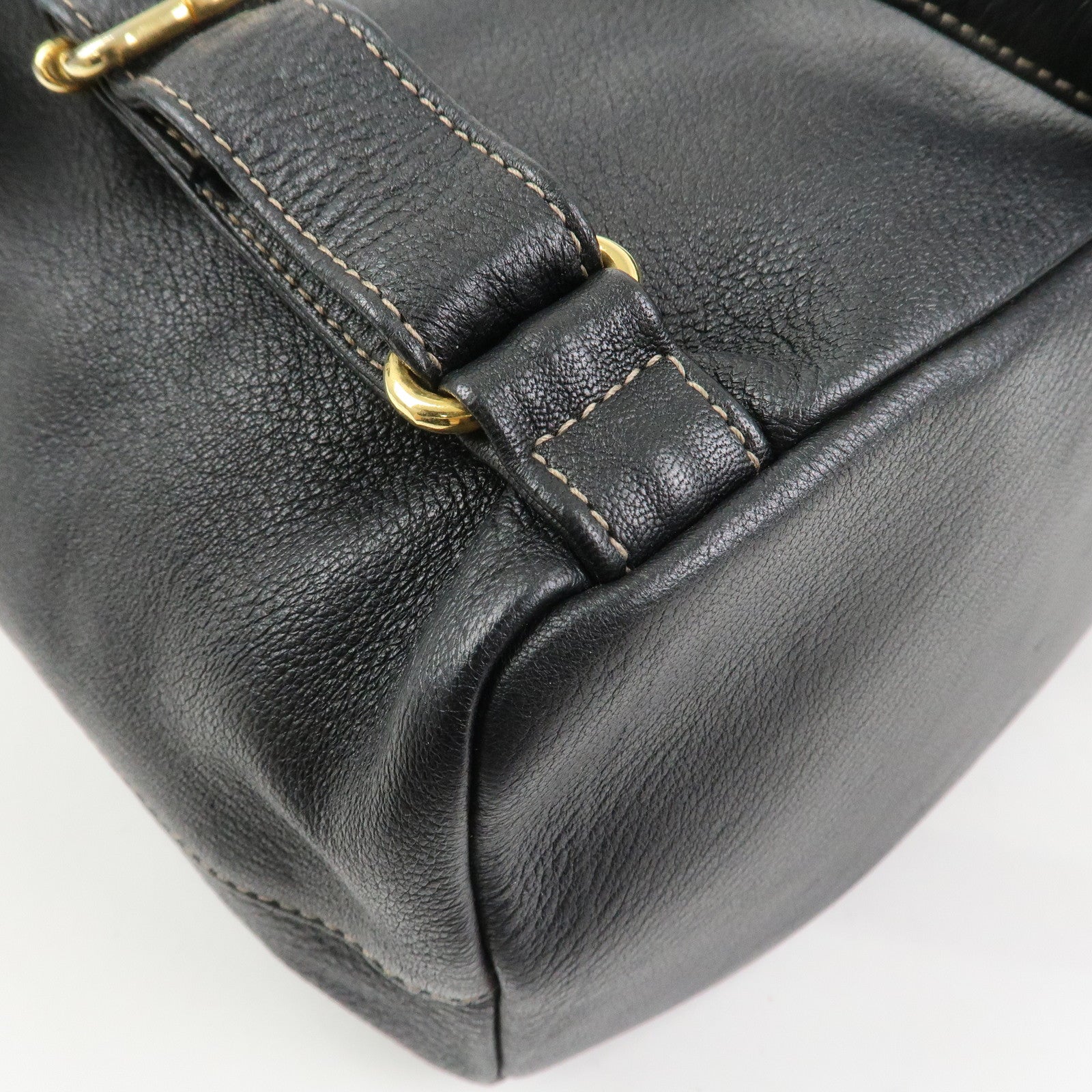 FENDI Logo Leather Backpack Rucksack Black 26063