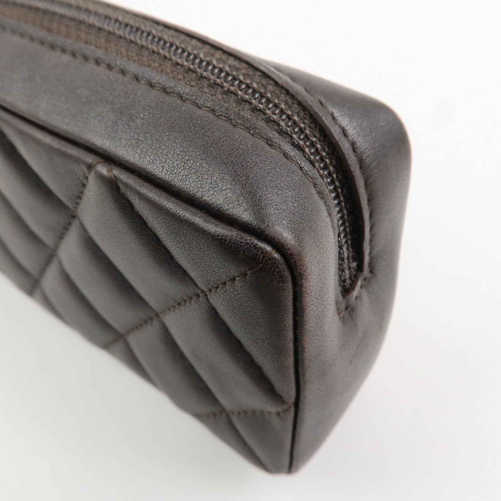 CHANEL Cambon Line COCO Mark Lambskin Cosmetic Pouch Brown