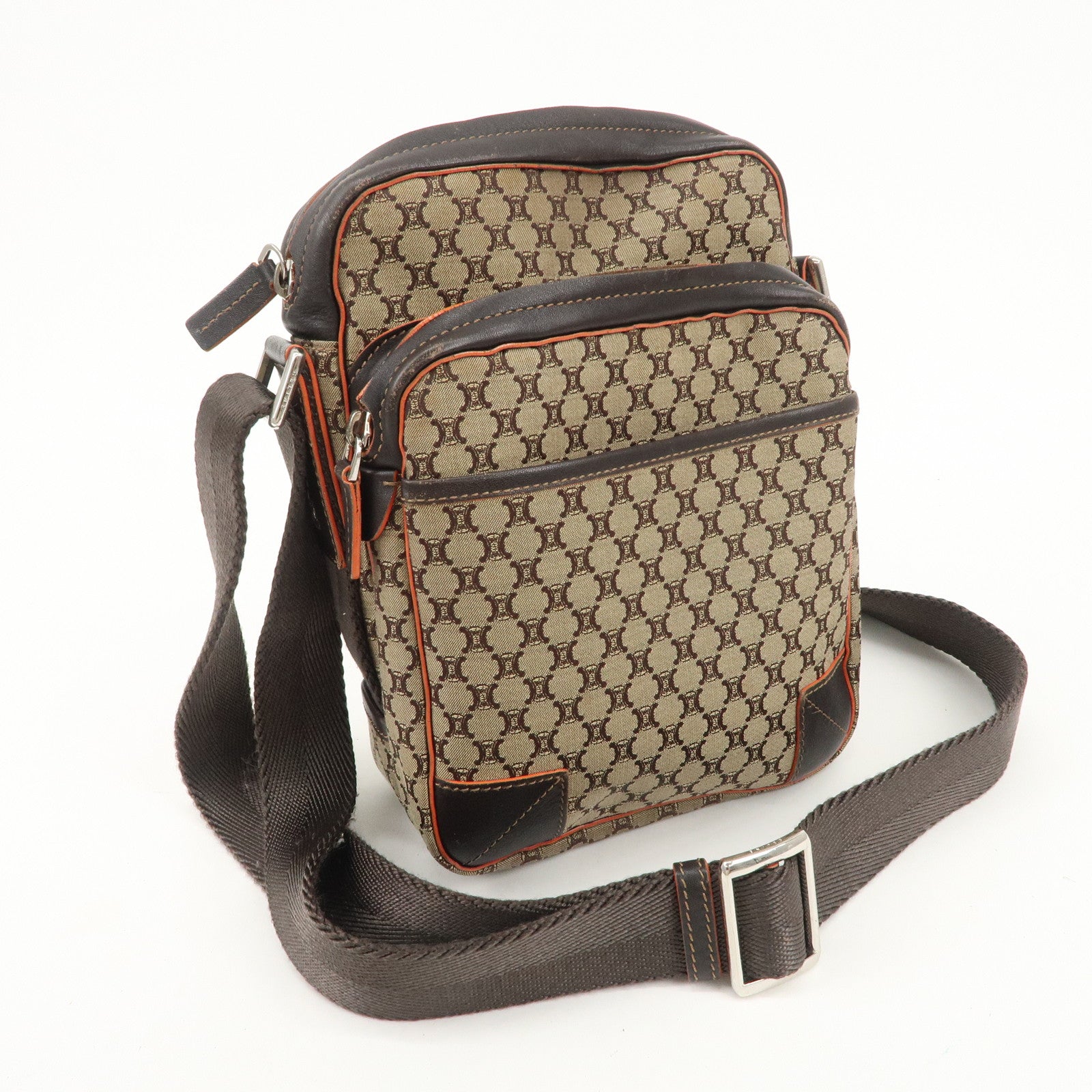 CELINE Macadam Leather Canvas Shoulder Bag Crossbody Bag Used