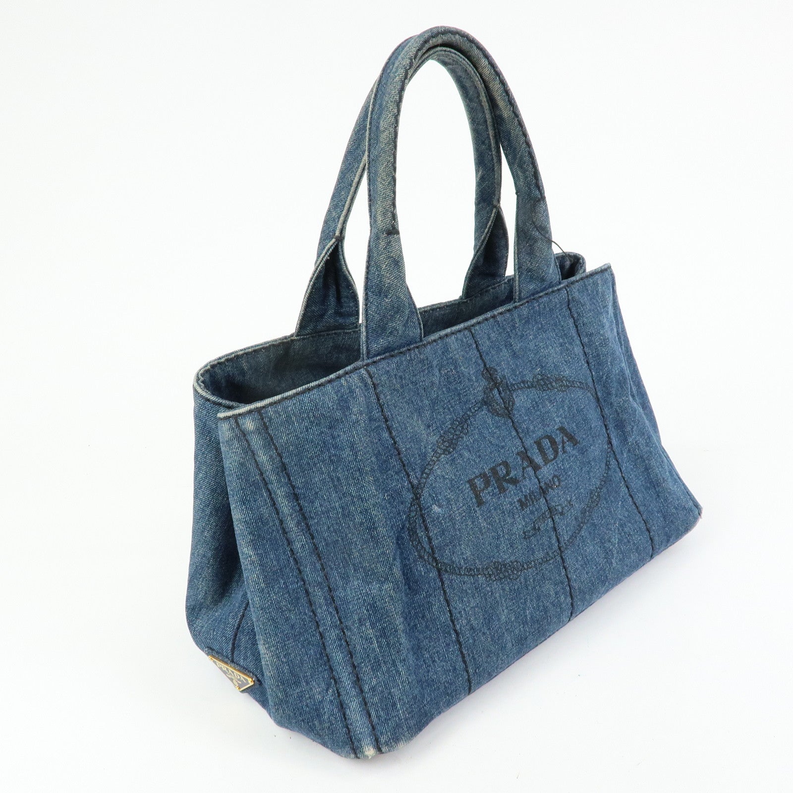 PRADA Logo Canapa Canvas Denim Tote Bag Hand Bag B1877B