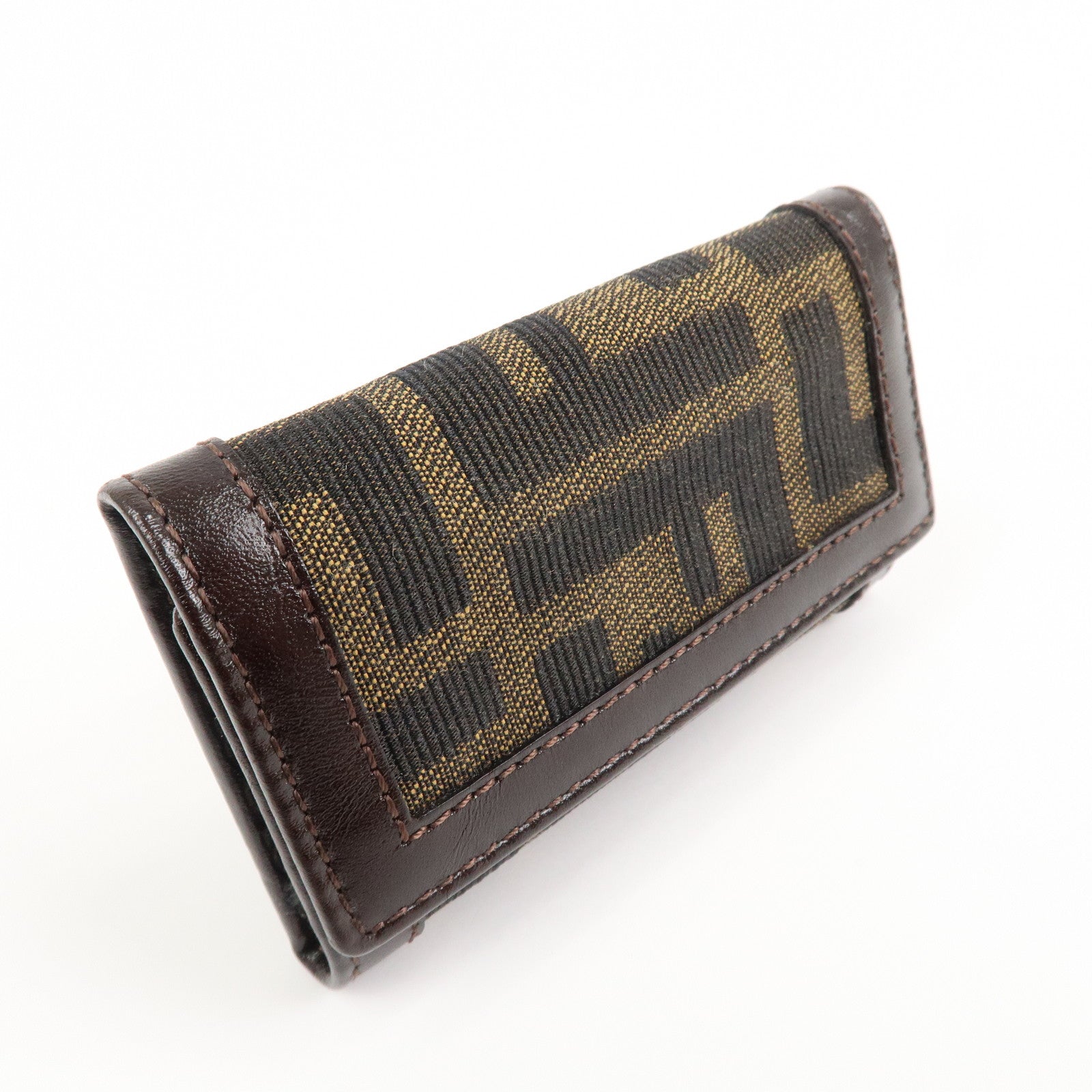 FENDI Zucca Canvas Leather 6 Ring Key Case Brown 10163