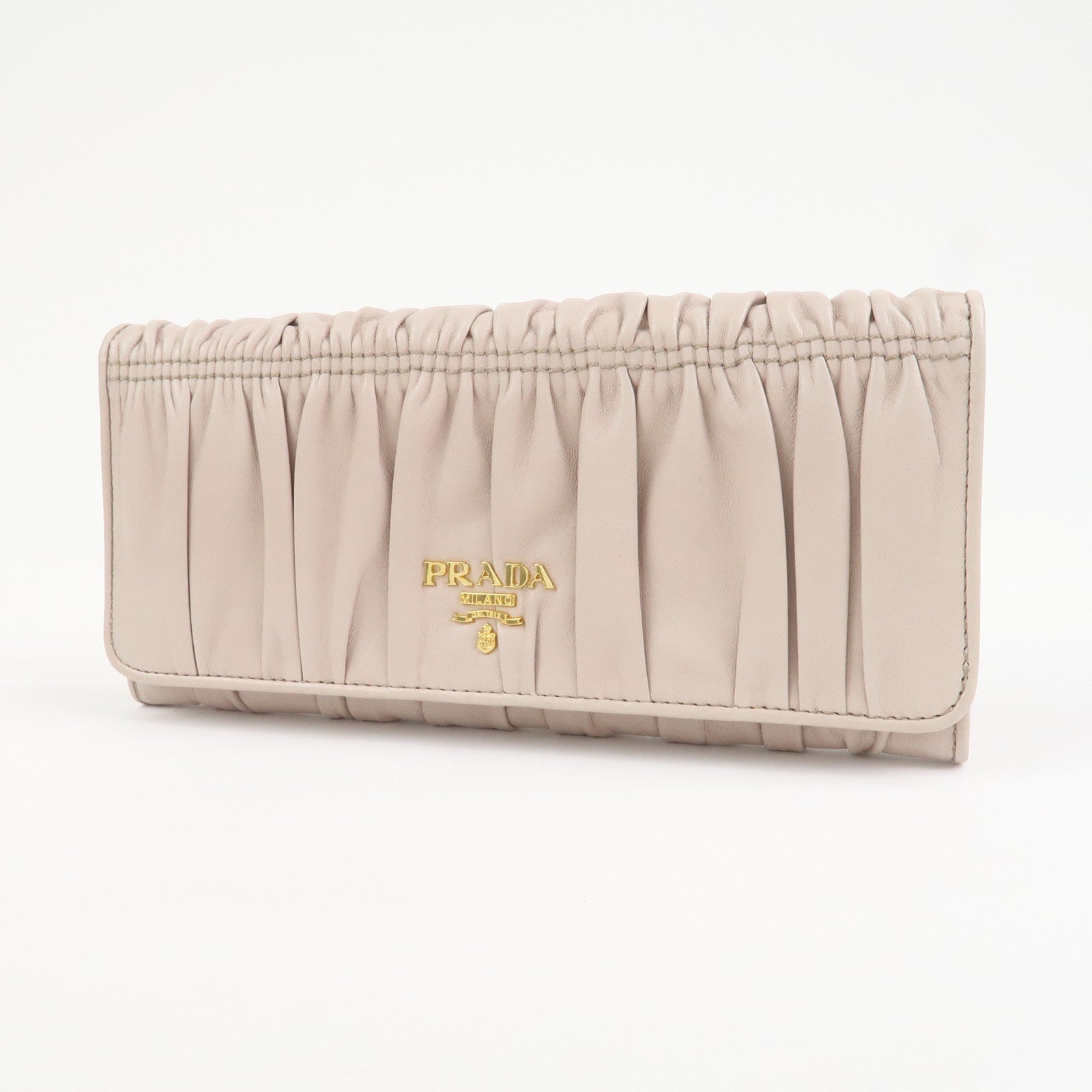 PRADA Nappa Gaufre Leather Bi-fold Long Wallet Light Beige 1M1132