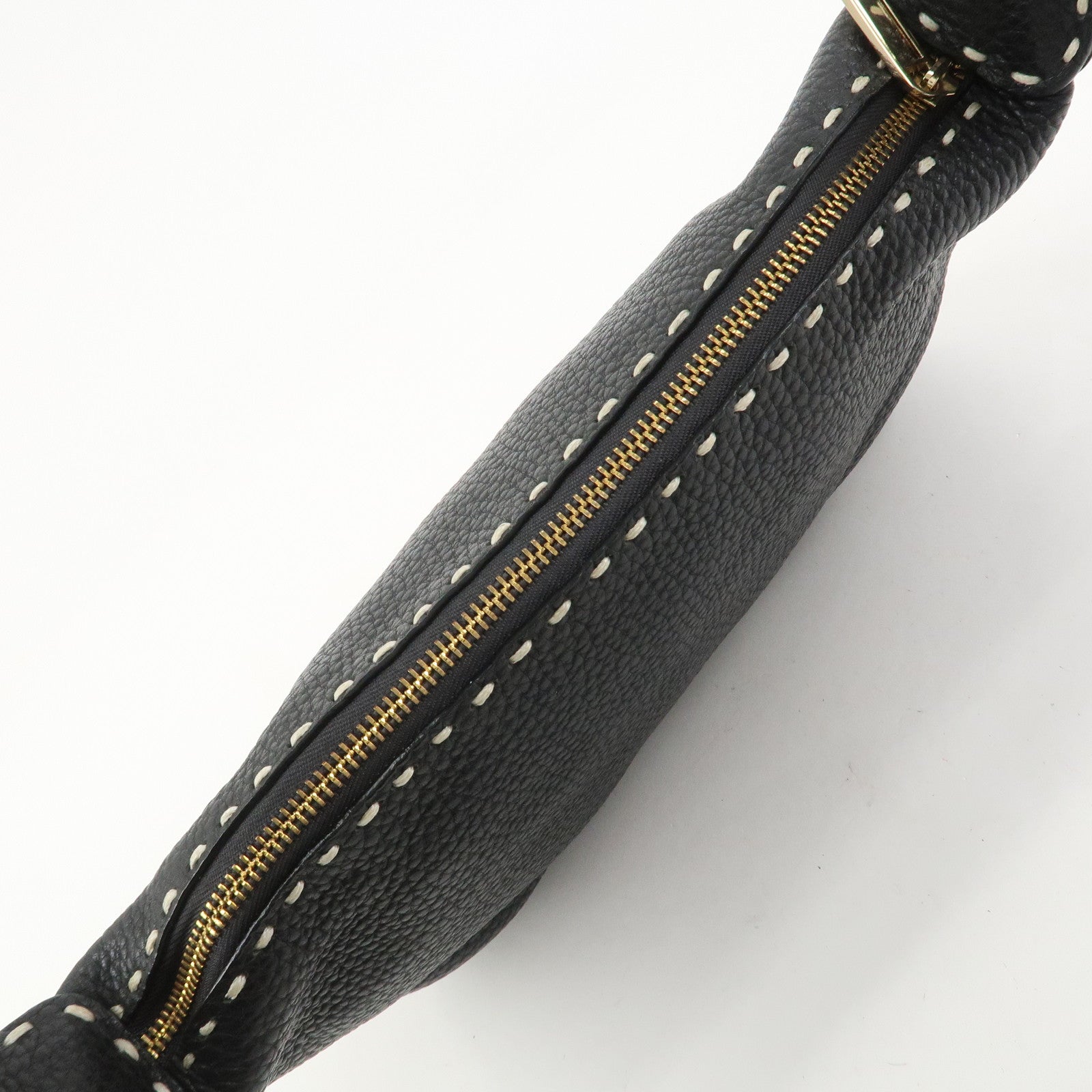 FENDI Selleria Logo Leather Shoulder Bag Hand Bag Black