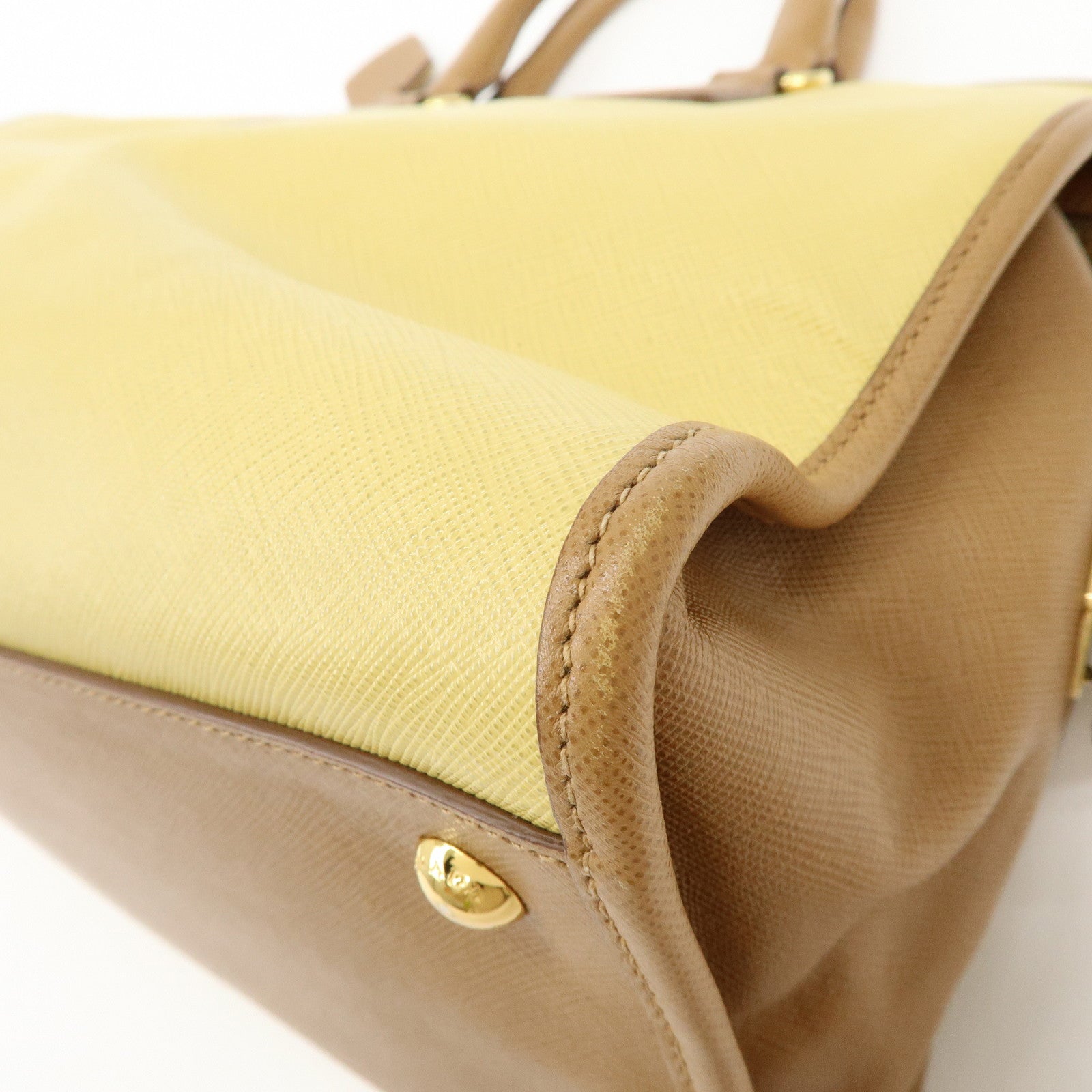 PRADA Triangle Logo Saffiano Leather Boston Bag Mustard Light Brown