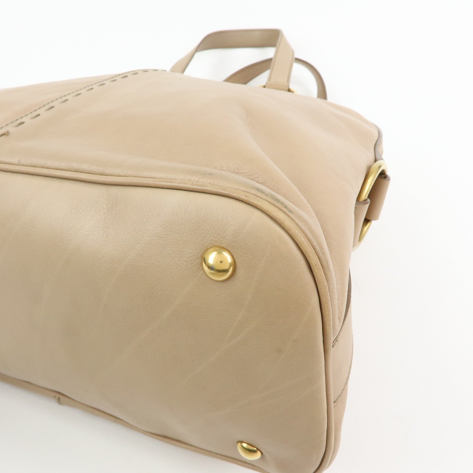 SAINT LAURENT PARIS Muse Leather Hand Bag Tote Bag Beige