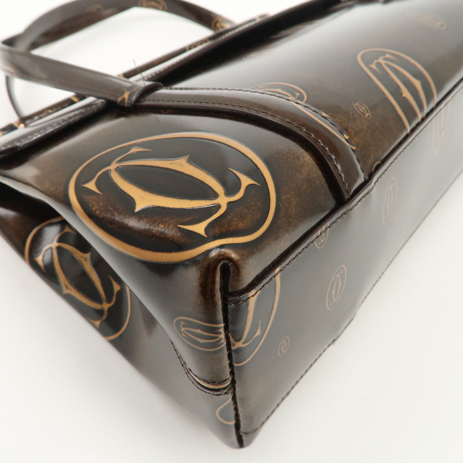 Cartier Happy Birthday 2C Logo Patent Leather Hand Bag Shoulder Bag