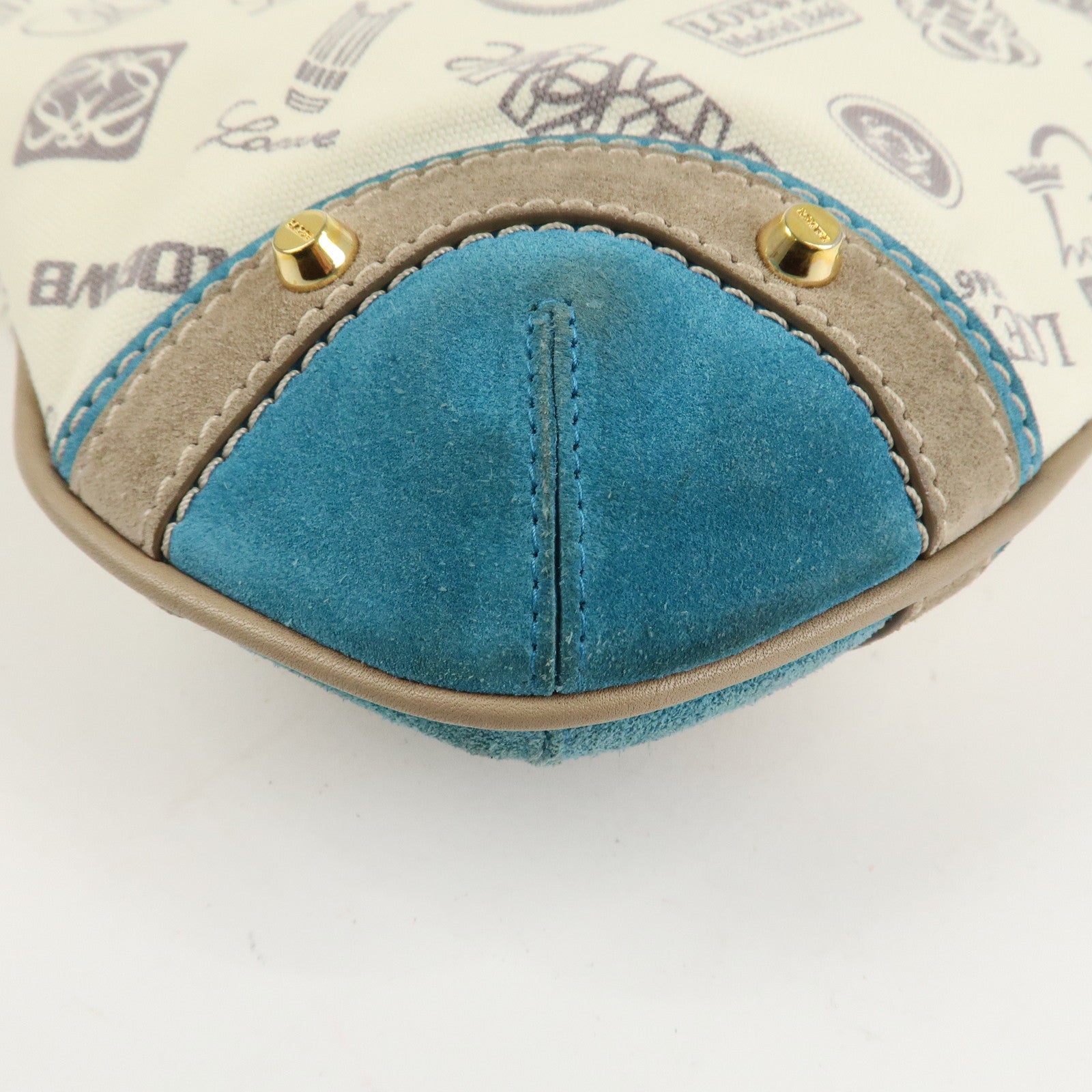 LOEWE Anagram Canvas Suede Leather Shoulder Bag Beige Blue Used